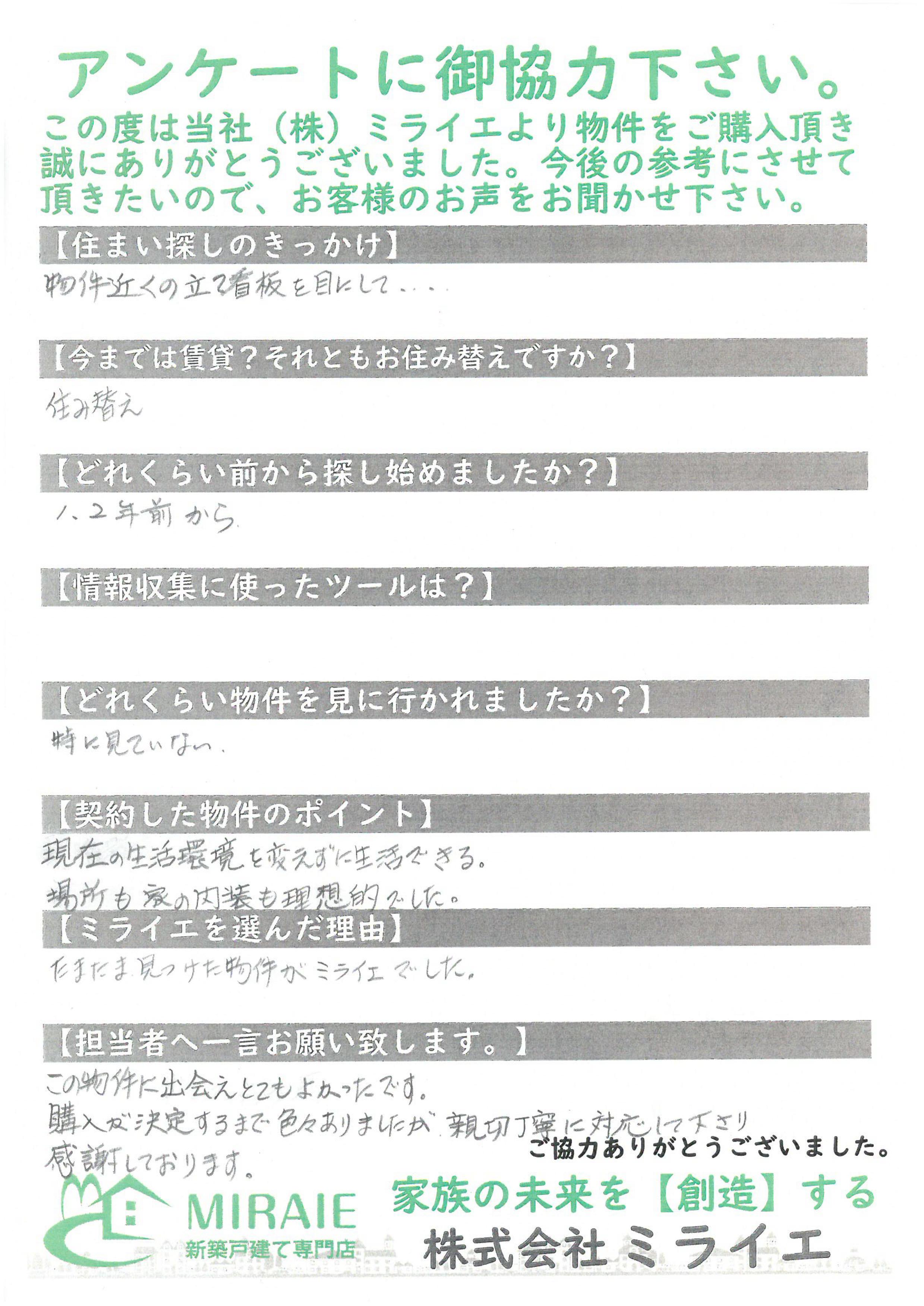 お客様に頂いたアンケート