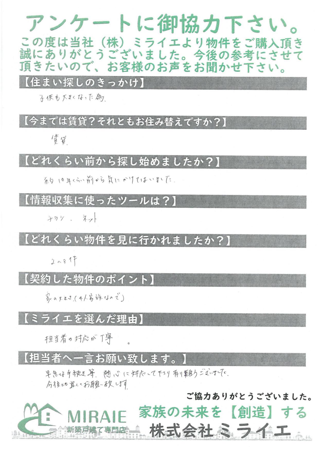 お客様に頂いたアンケート