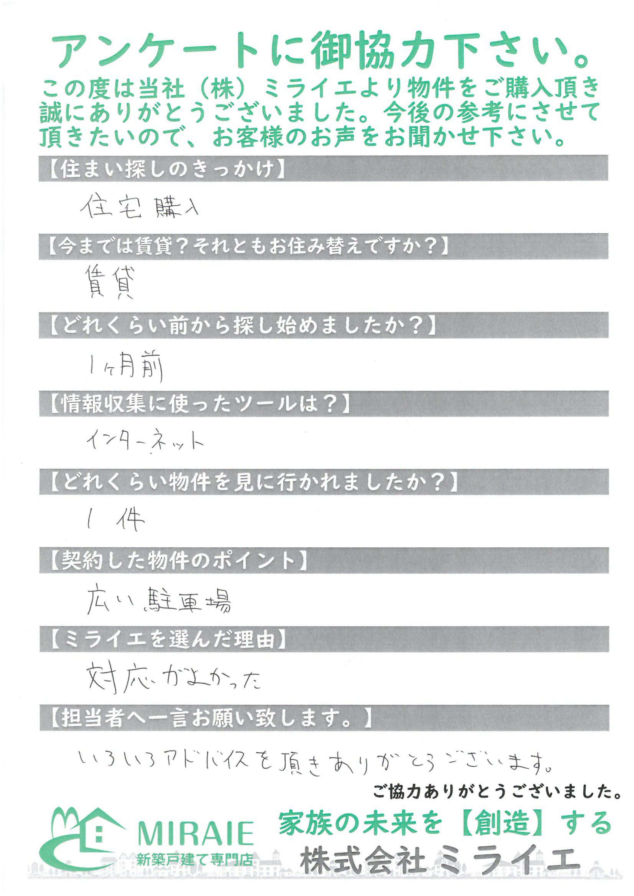 お客様に頂いたアンケート