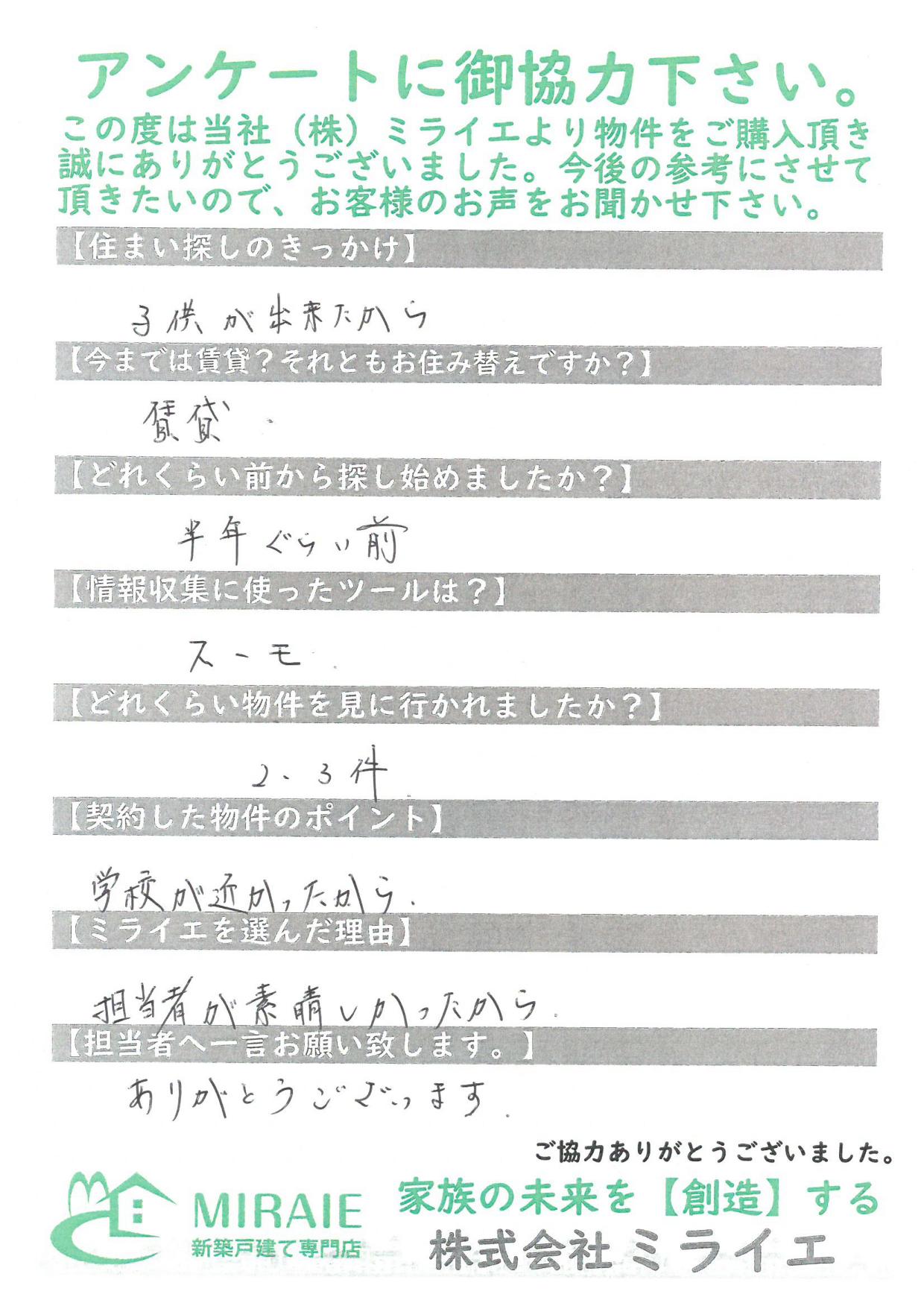 お客様に頂いたアンケート