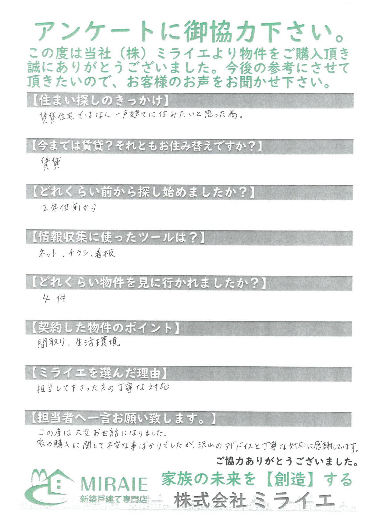 お客様に頂いたアンケート