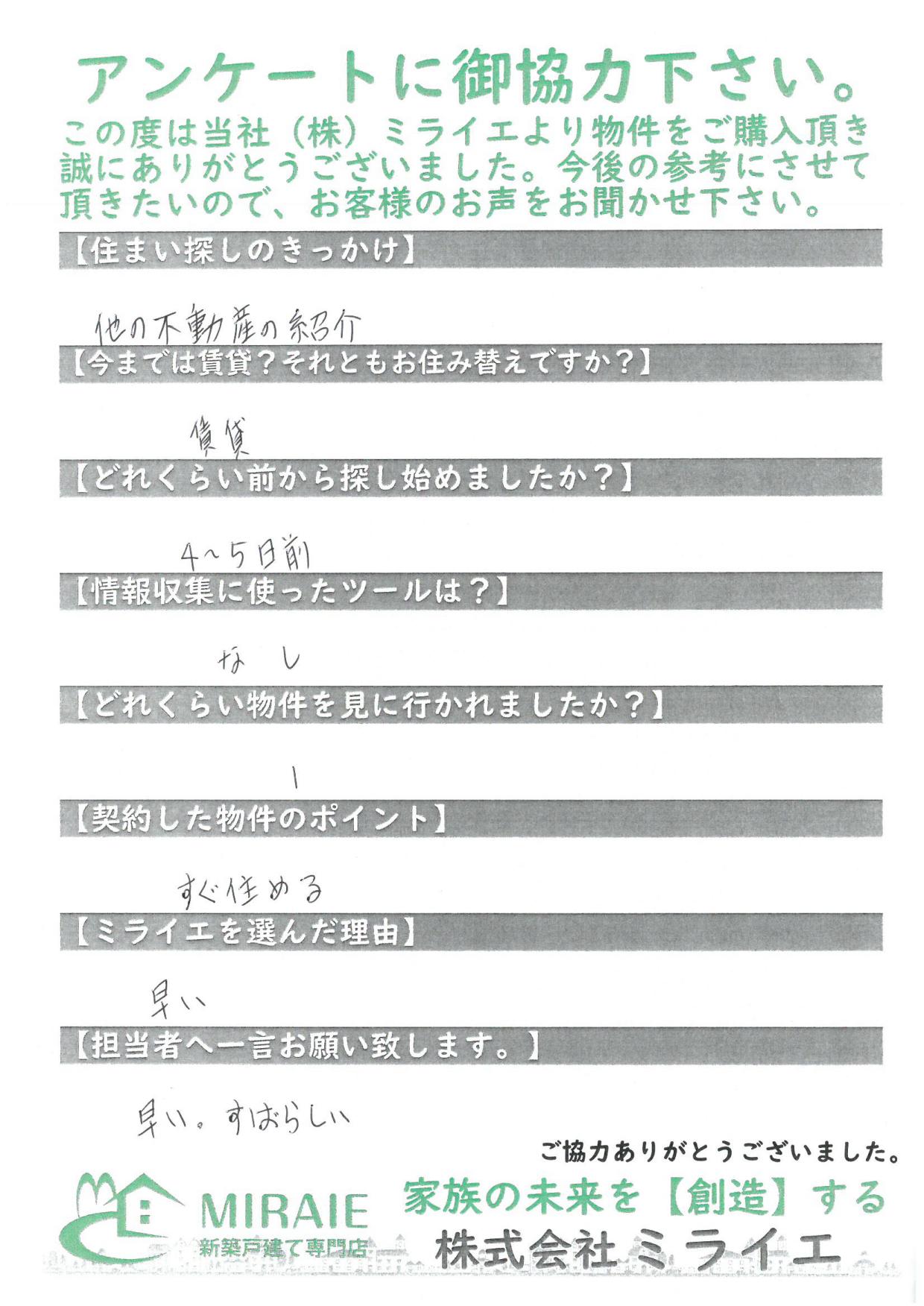 お客様に頂いたアンケート
