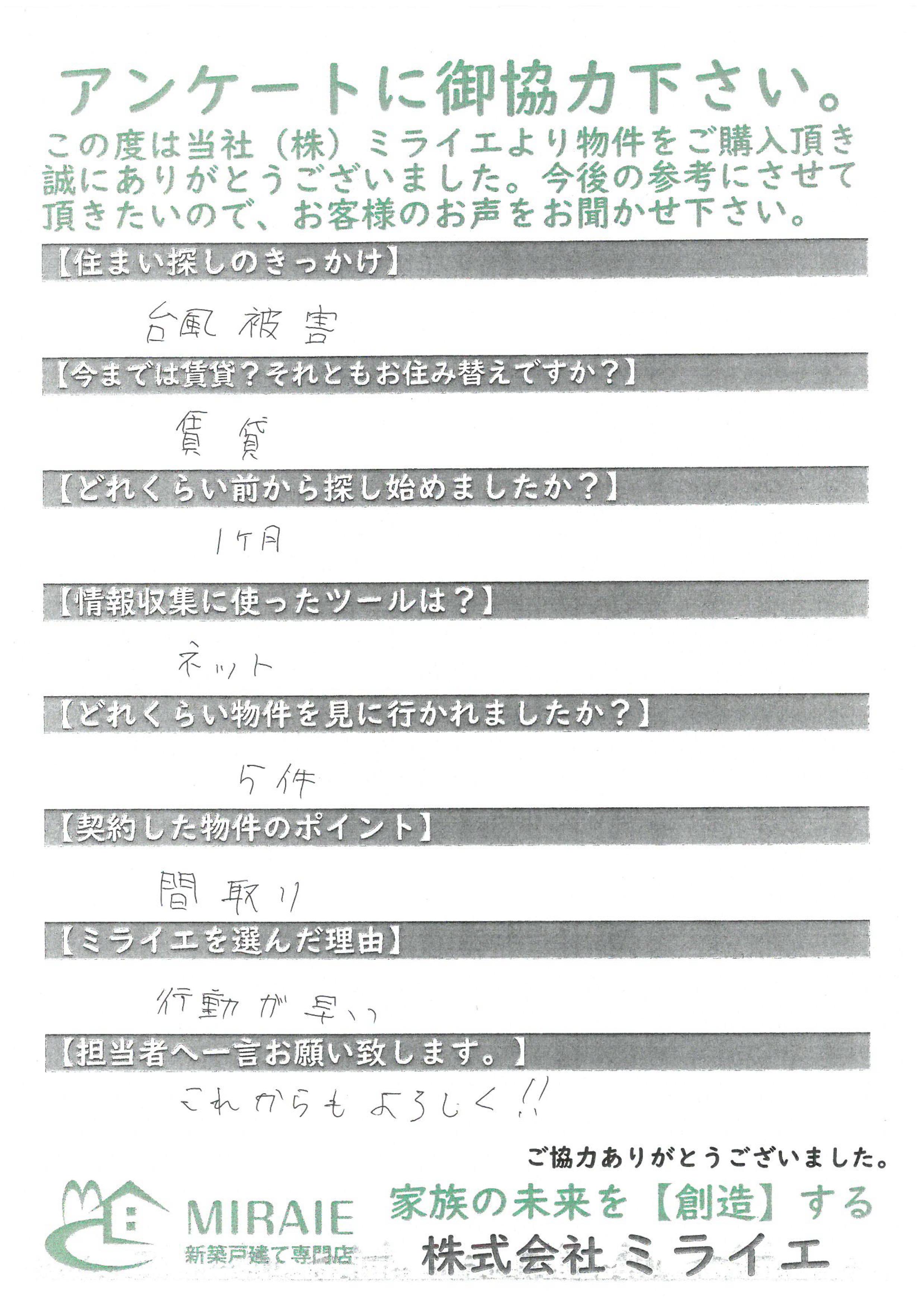 お客様に頂いたアンケート