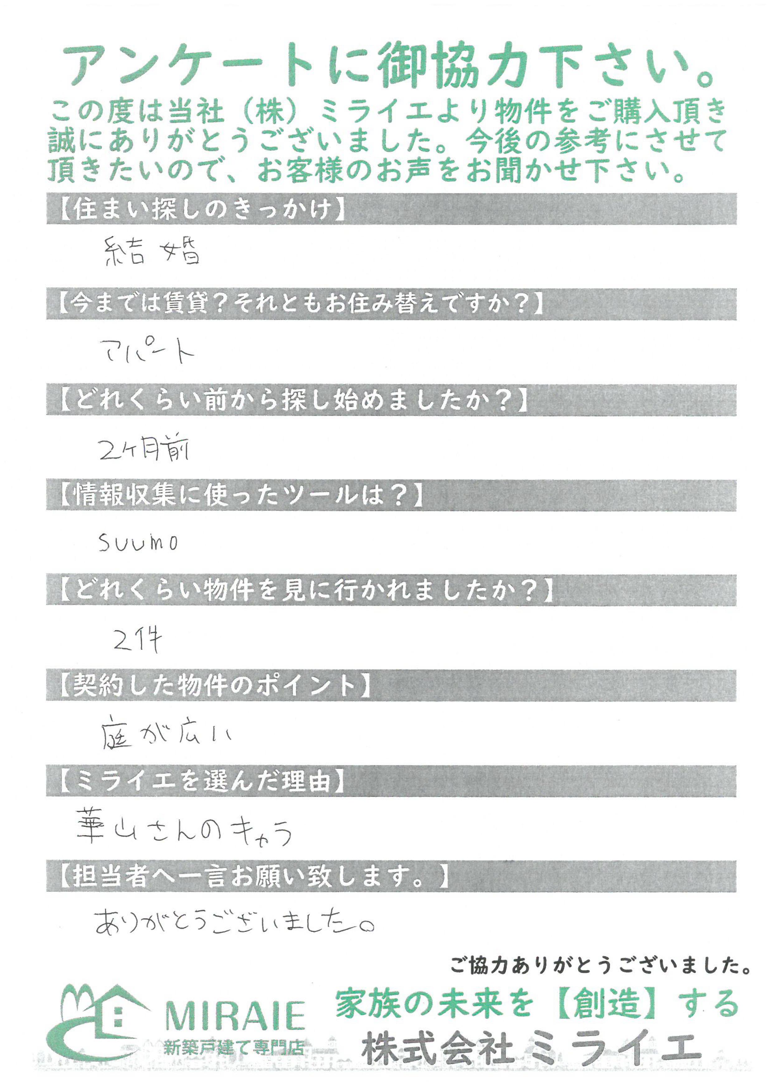 お客様に頂いたアンケート