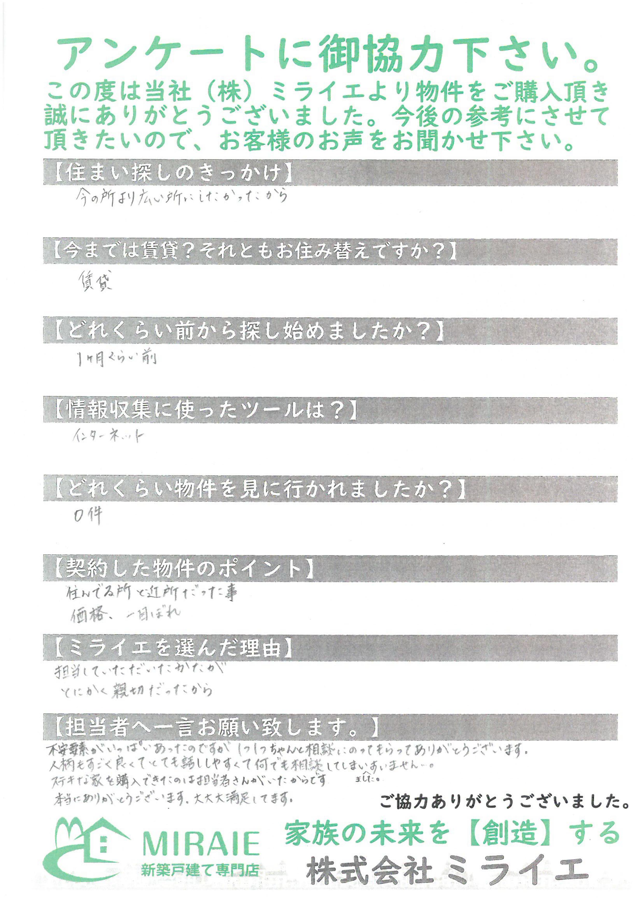 お客様に頂いたアンケート