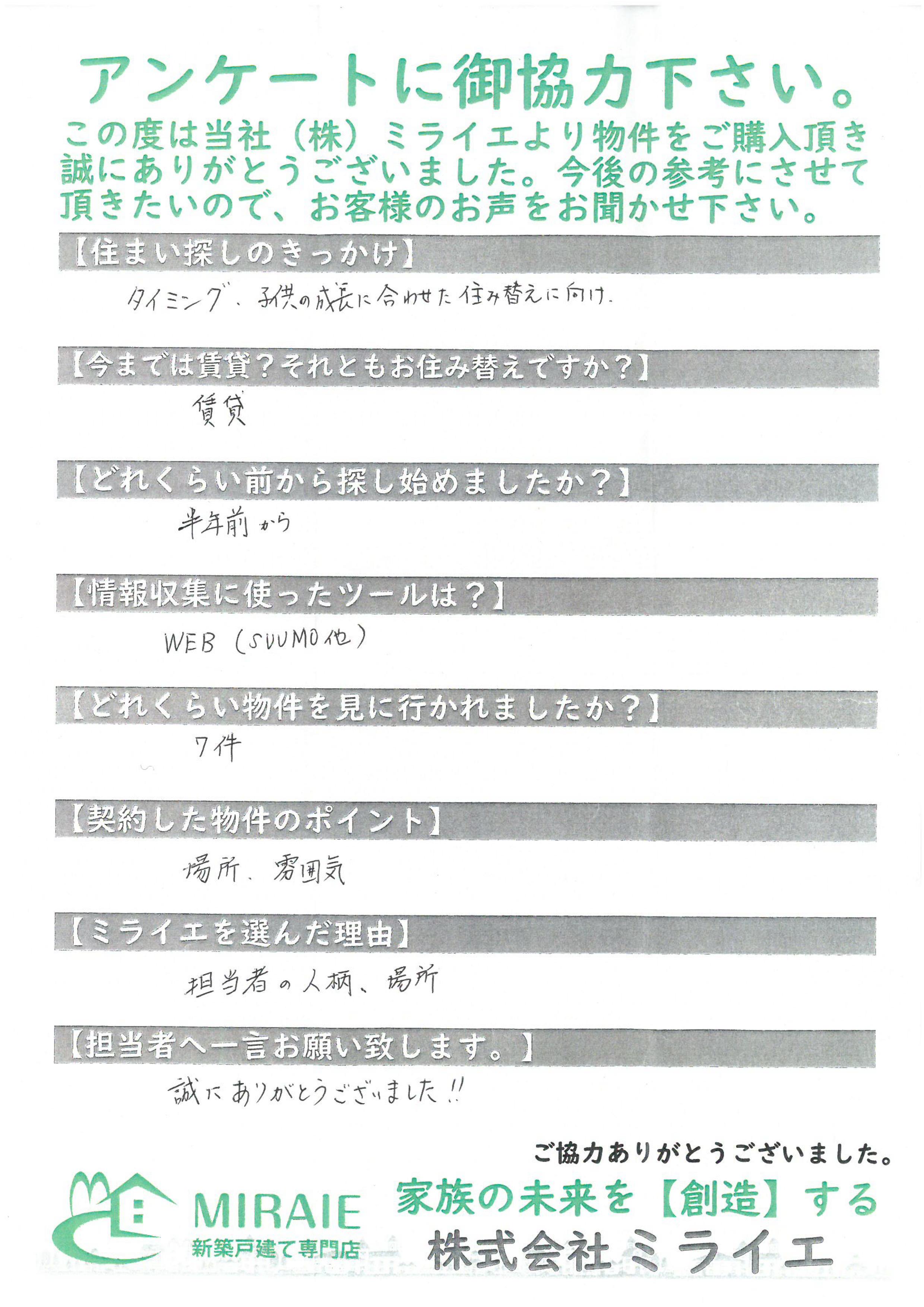 お客様に頂いたアンケート