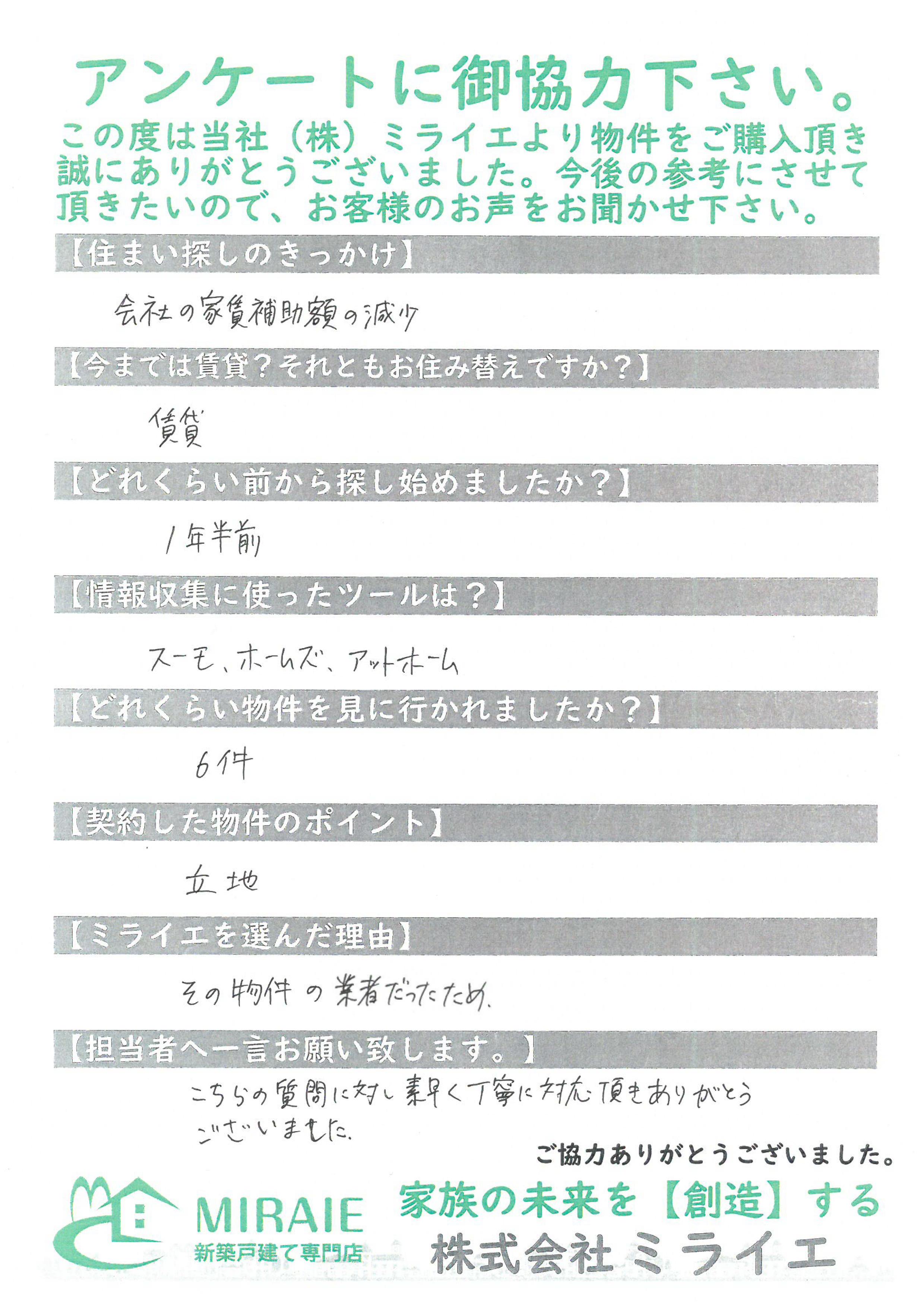 お客様に頂いたアンケート