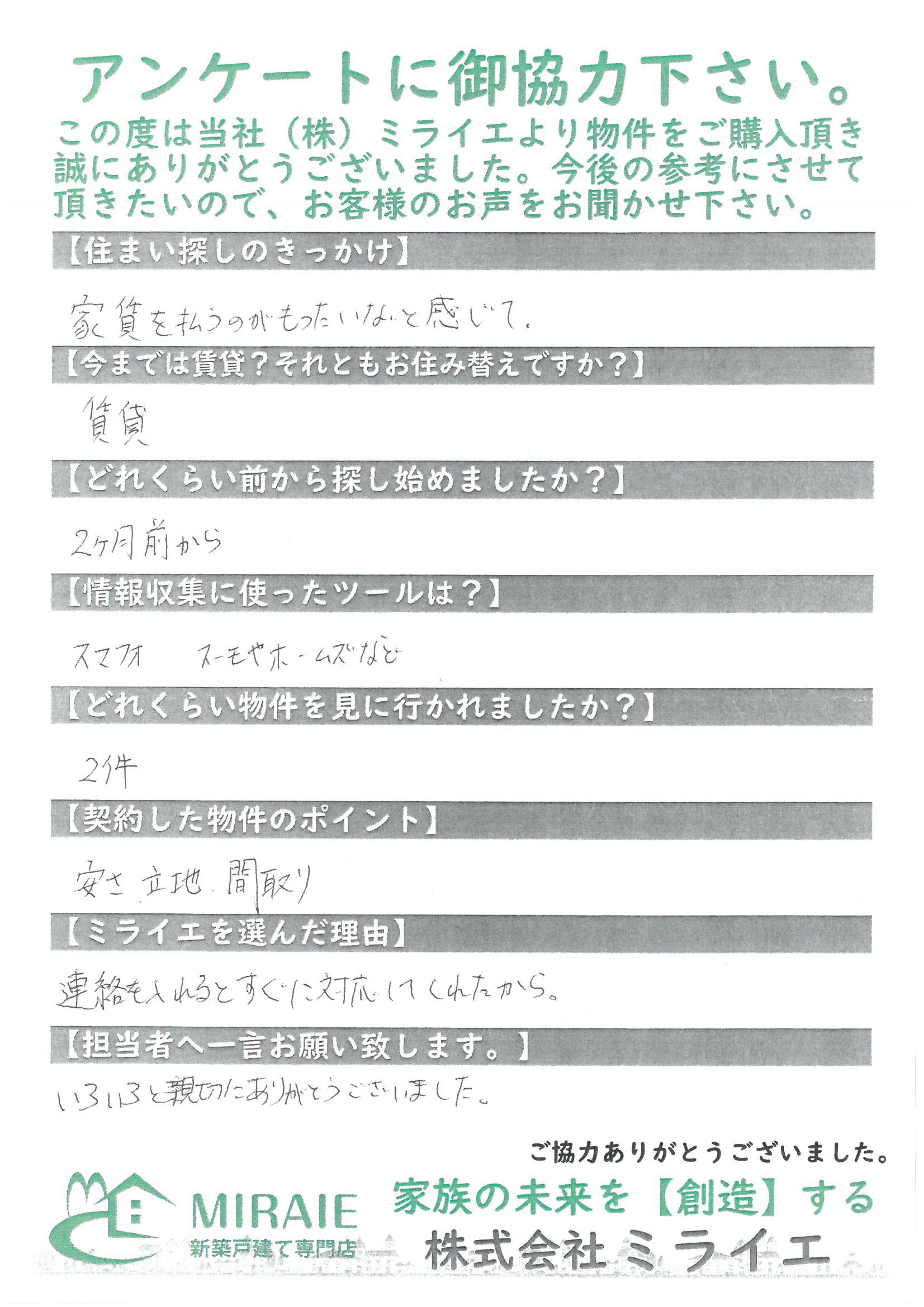 お客様に頂いたアンケート