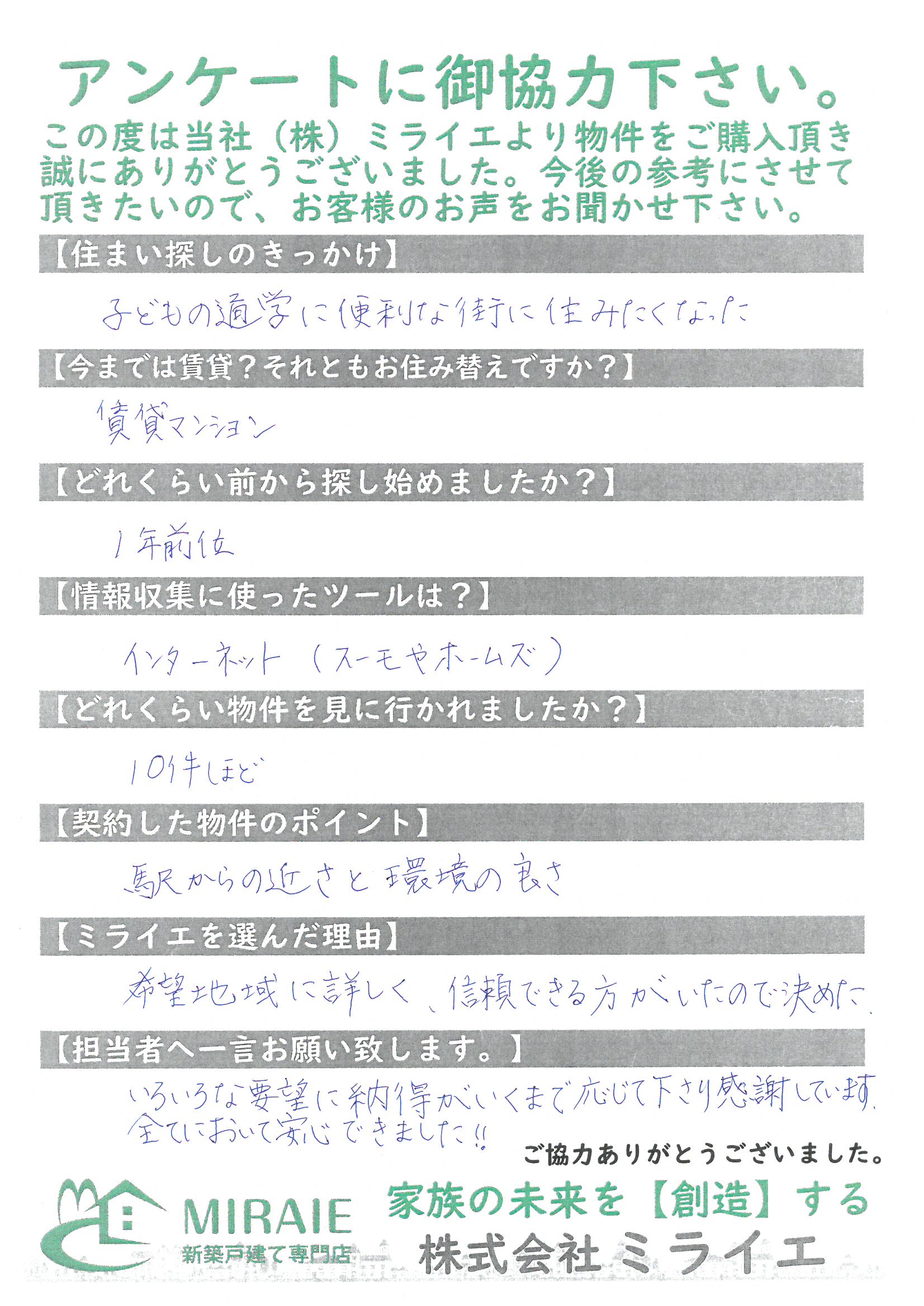 お客様に頂いたアンケート