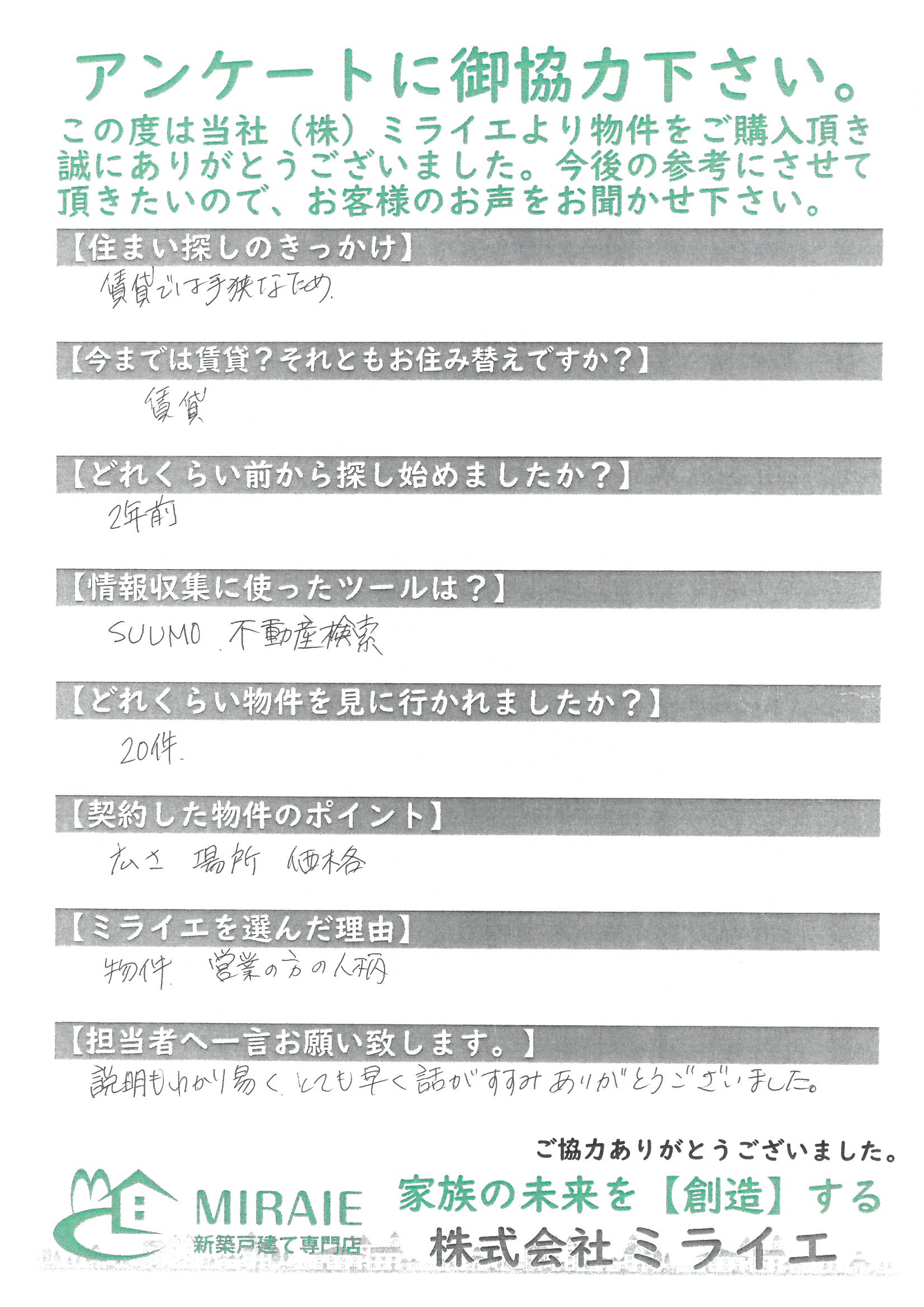 お客様に頂いたアンケート