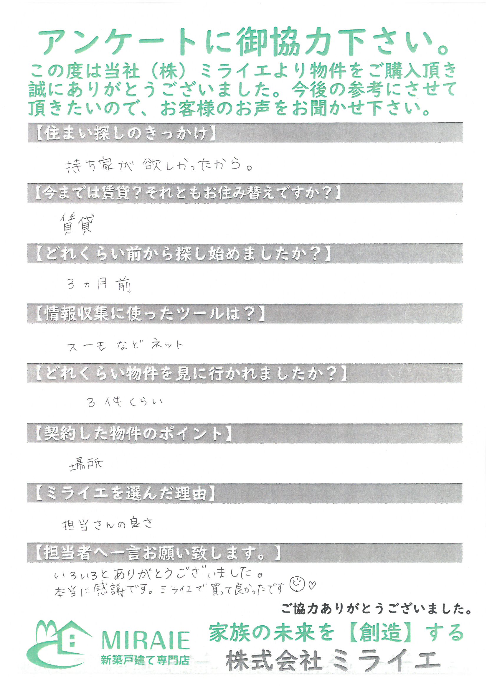 お客様に頂いたアンケート