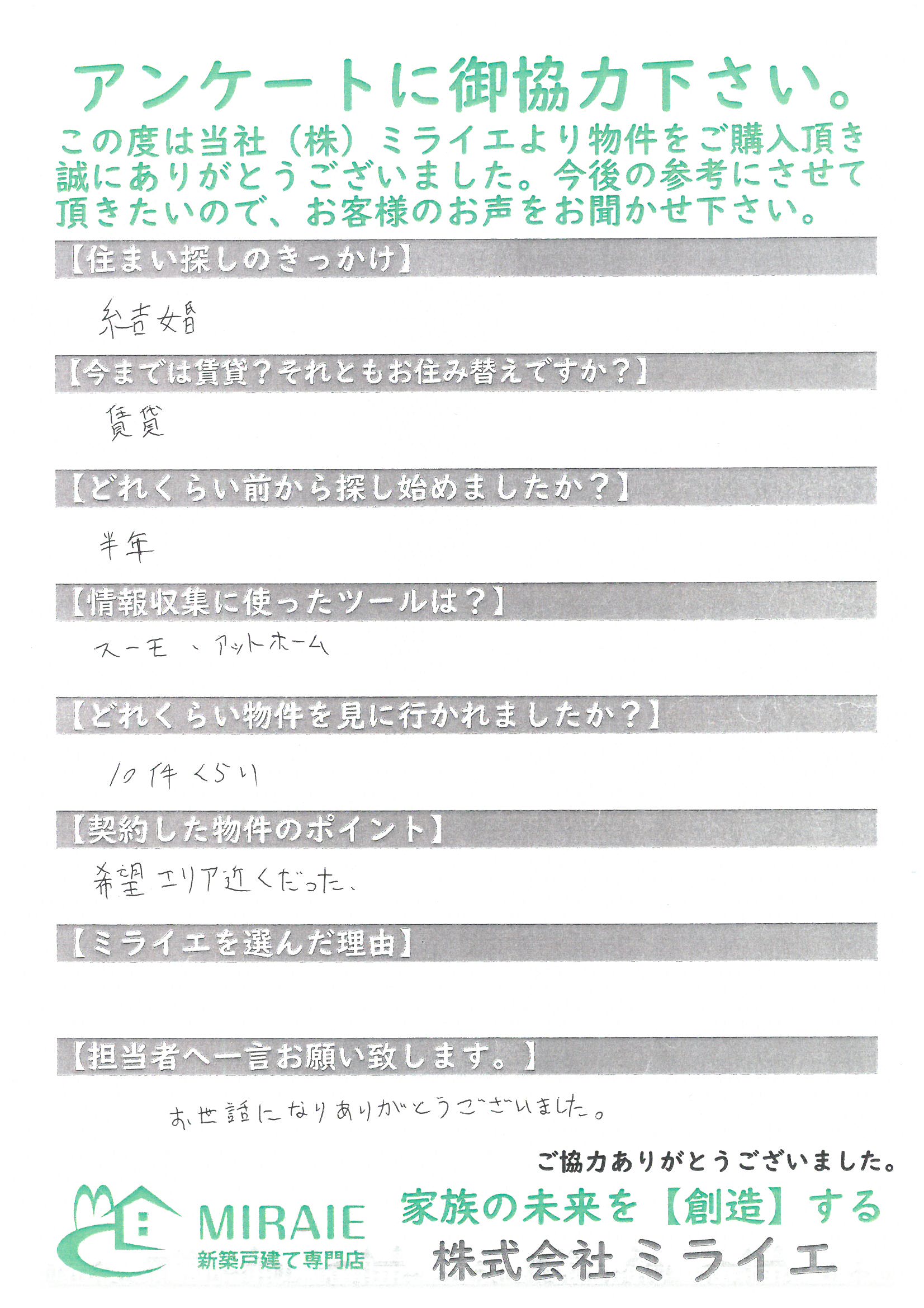 お客様に頂いたアンケート