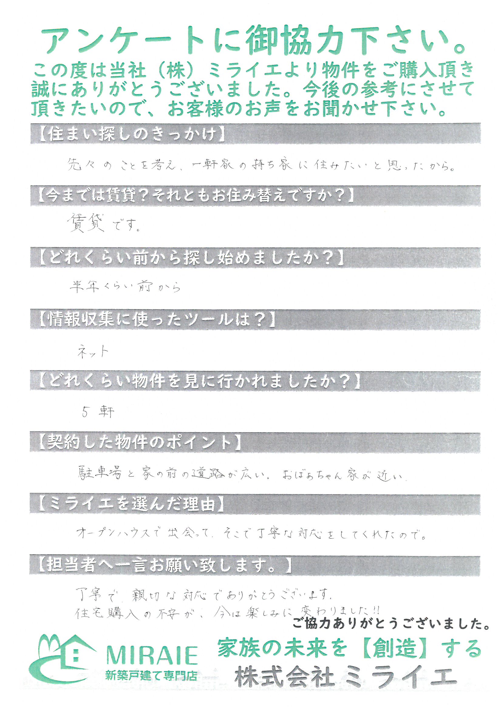 お客様に頂いたアンケート