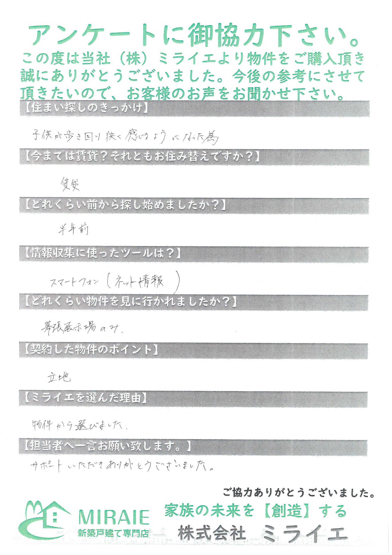 お客様に頂いたアンケート