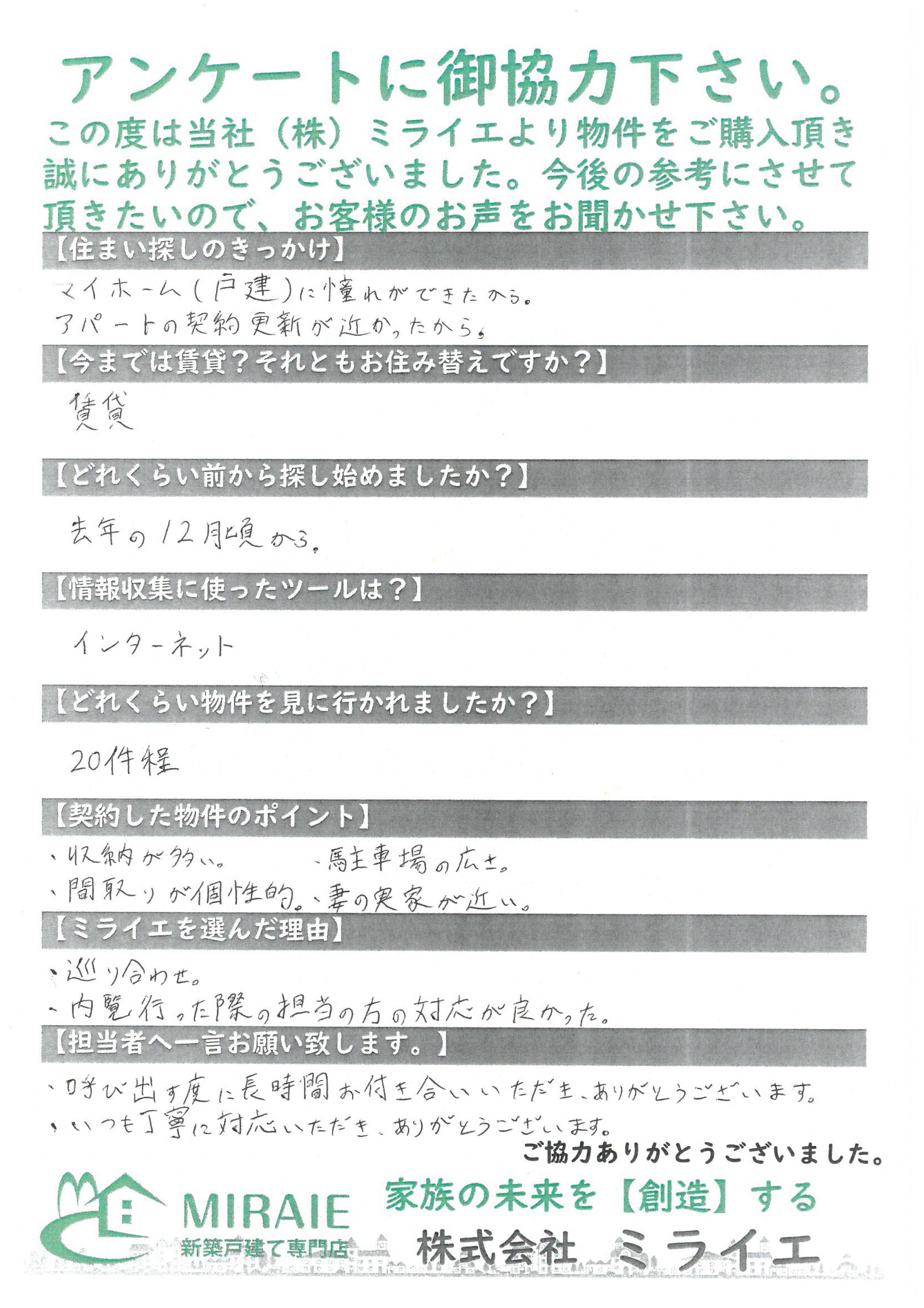 お客様に頂いたアンケート