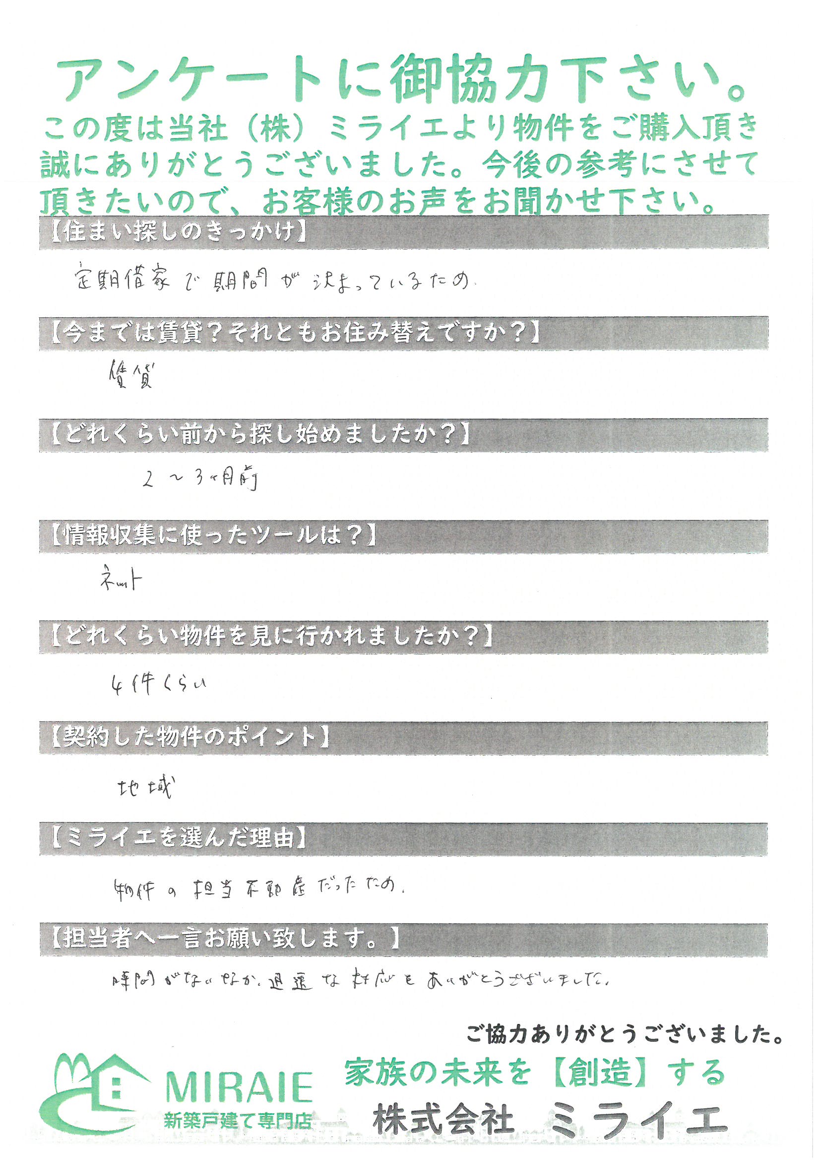 お客様に頂いたアンケート