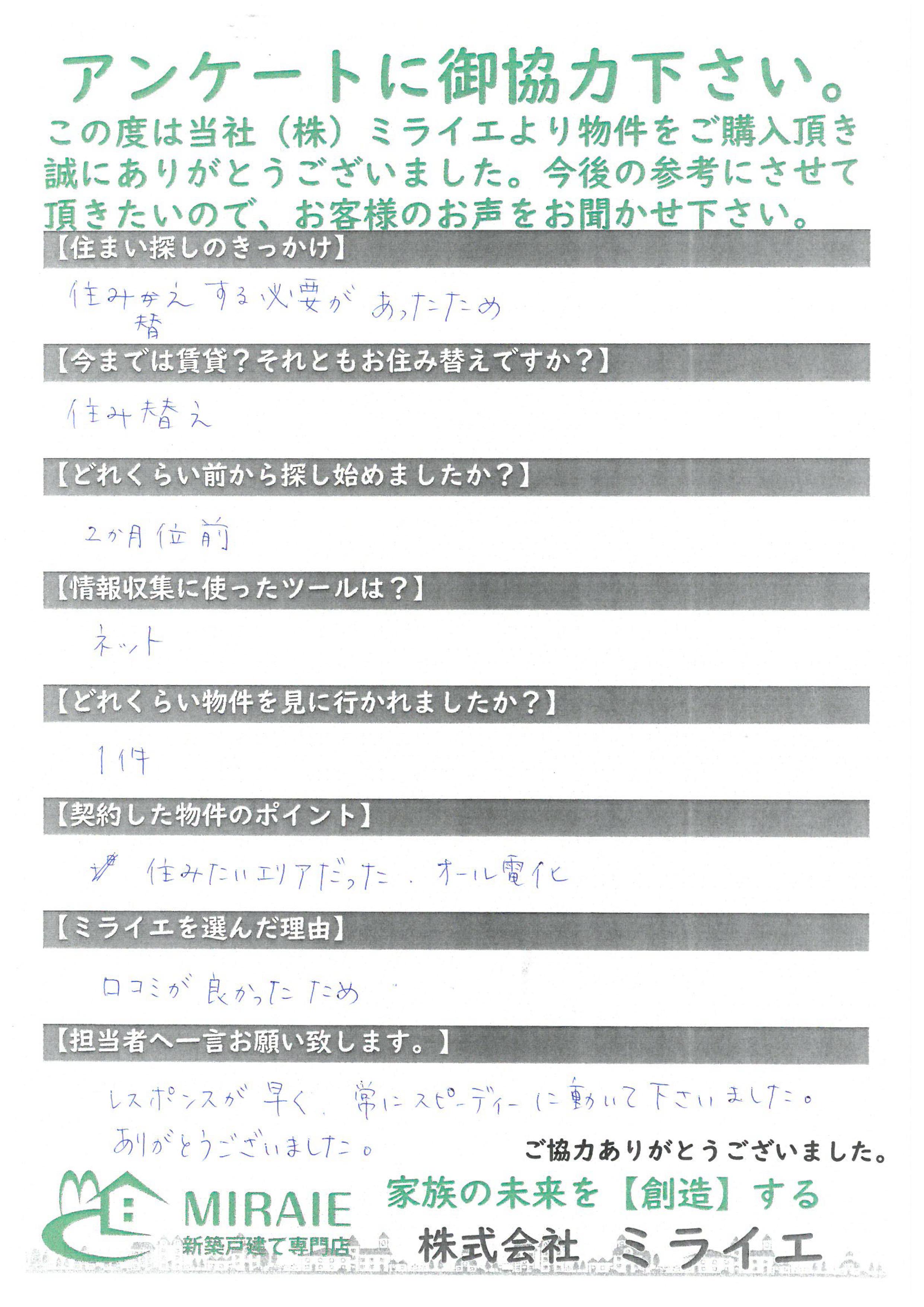 お客様に頂いたアンケート