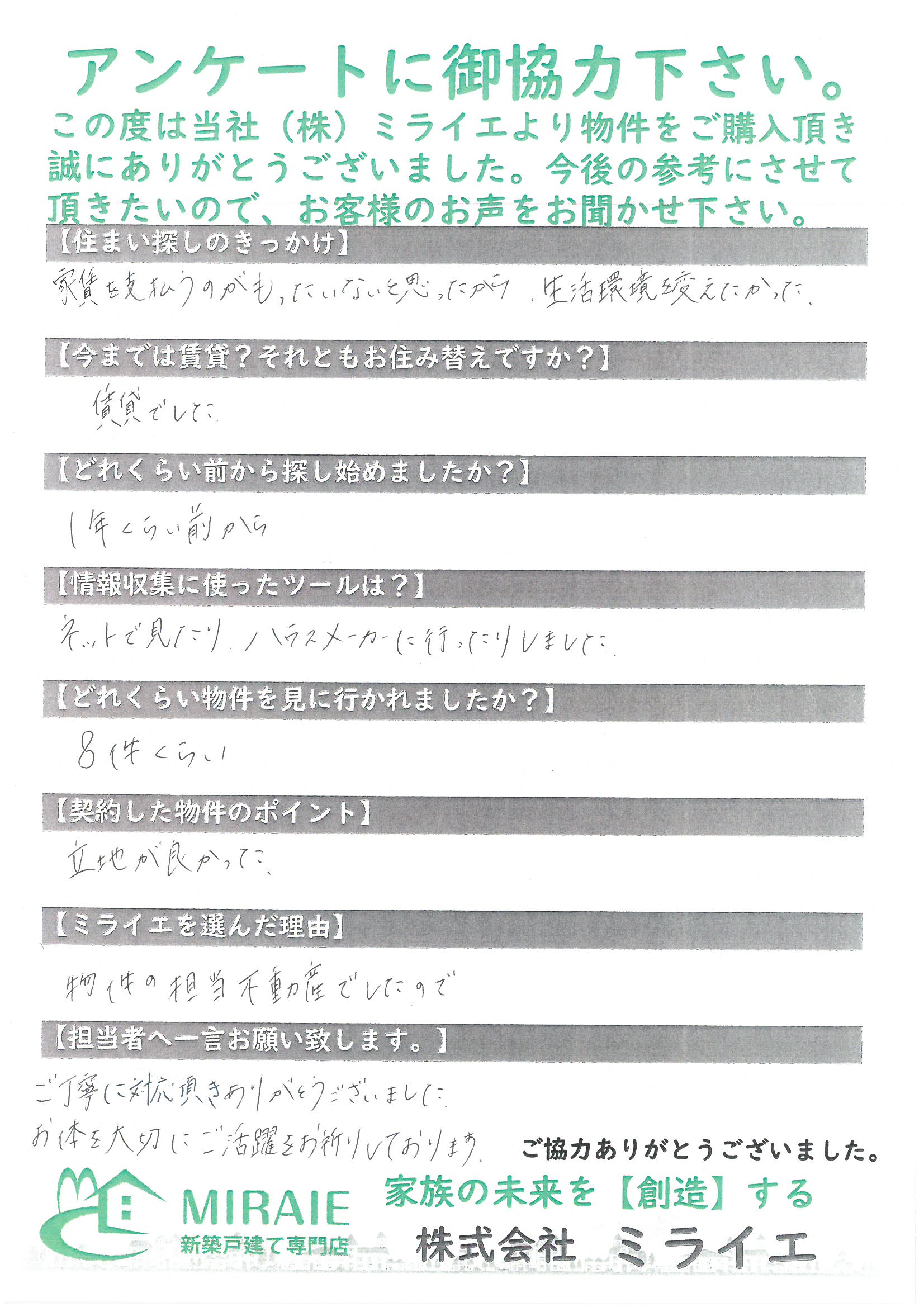 お客様に頂いたアンケート