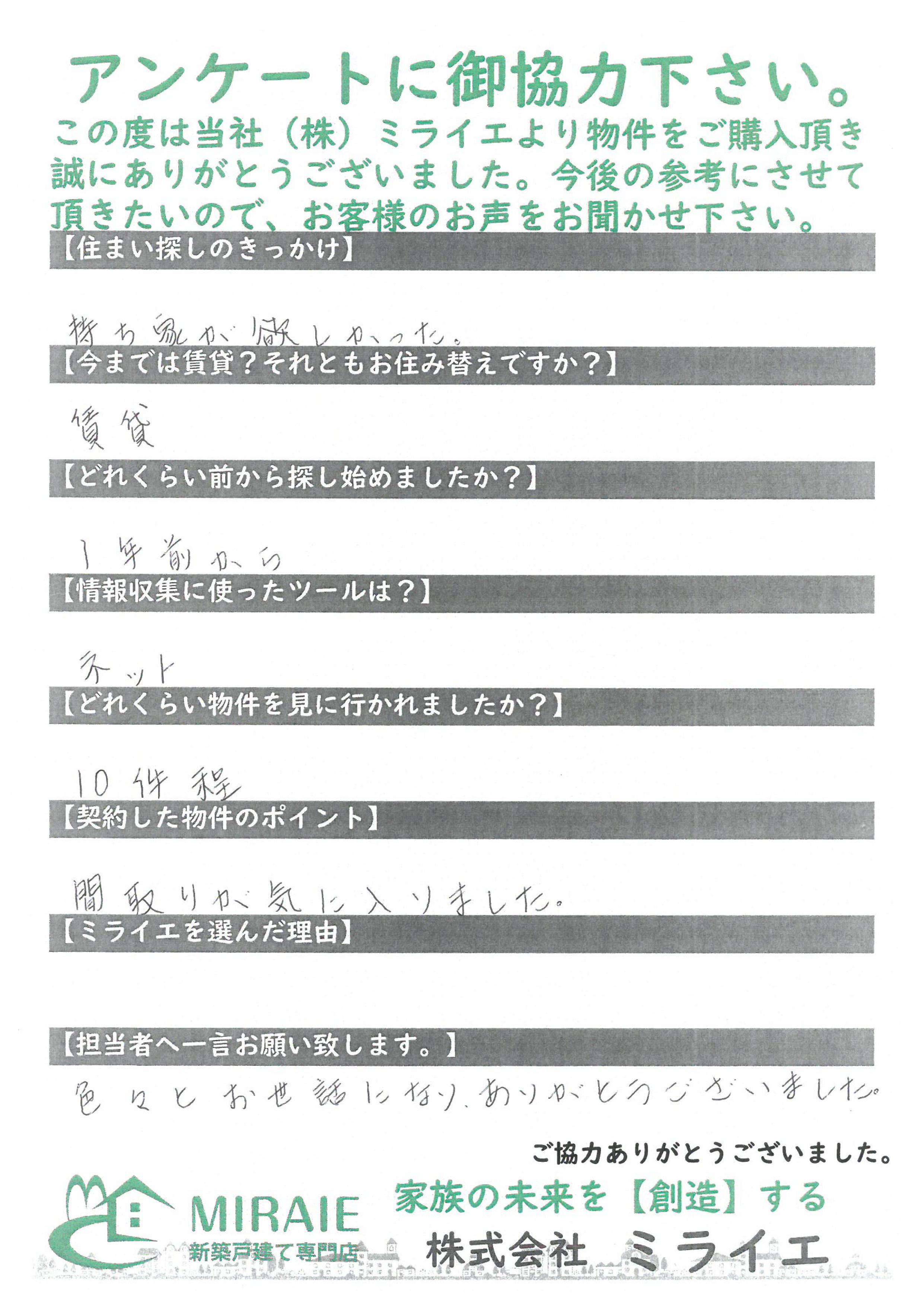 お客様に頂いたアンケート