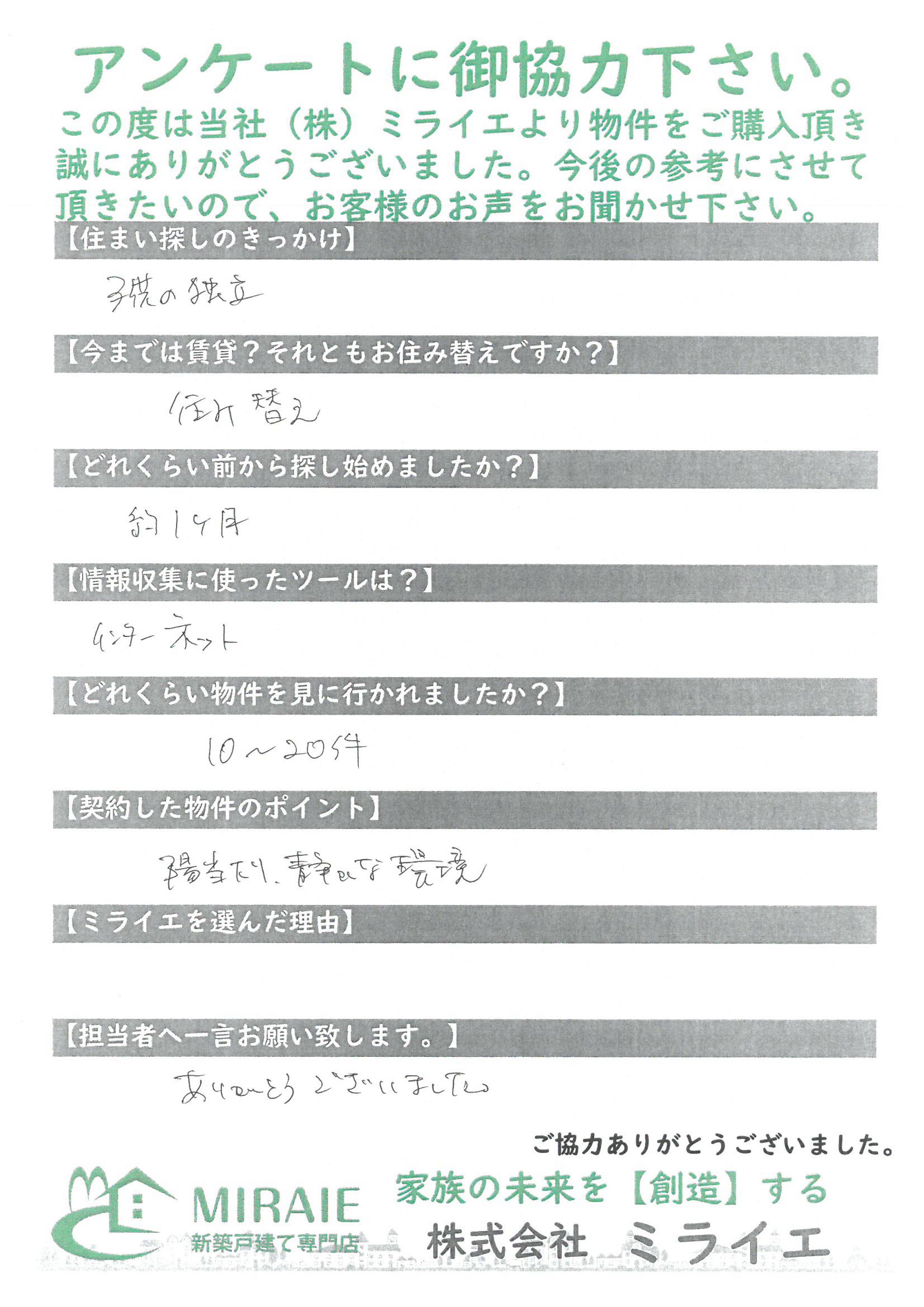 お客様に頂いたアンケート