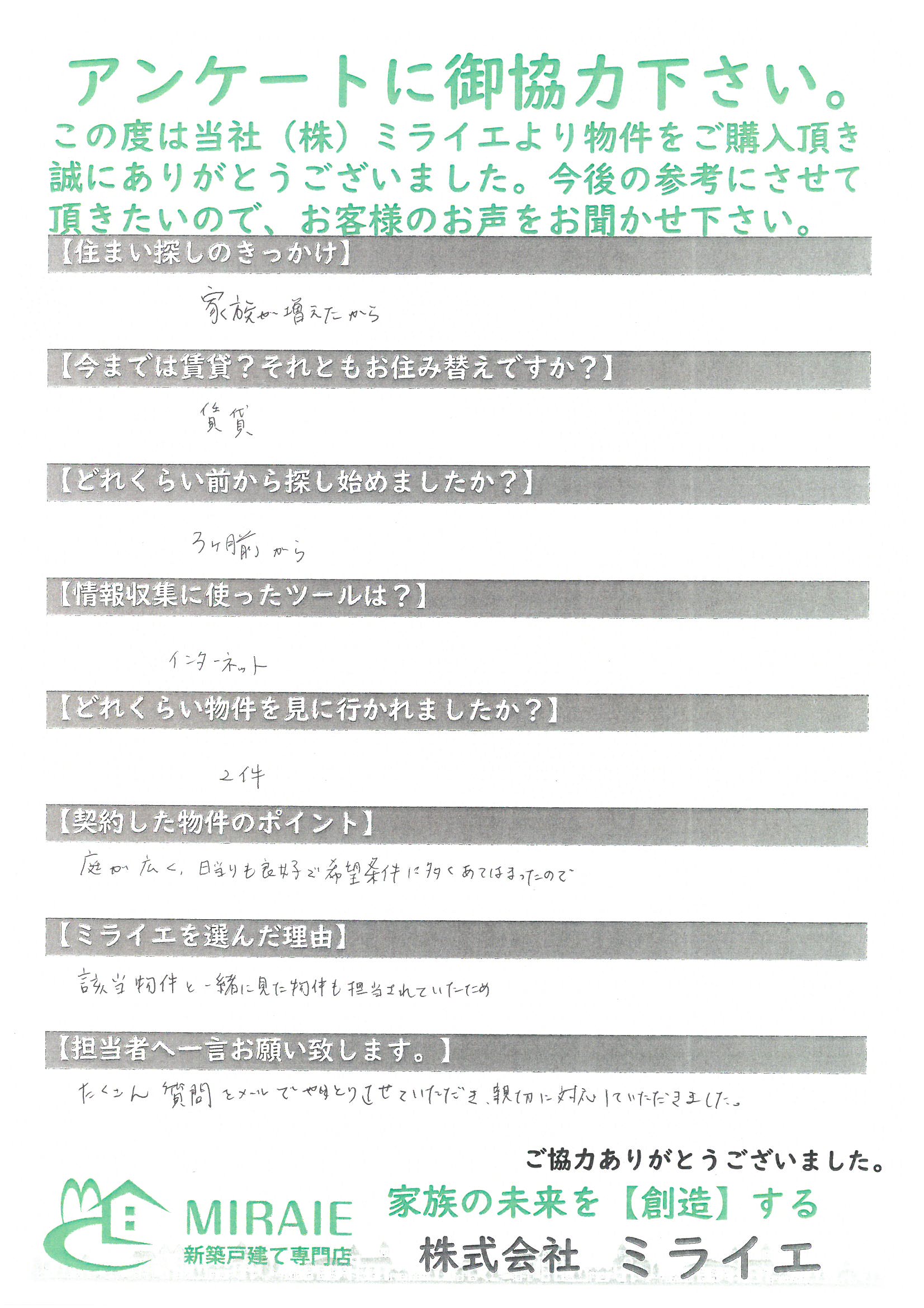 お客様に頂いたアンケート