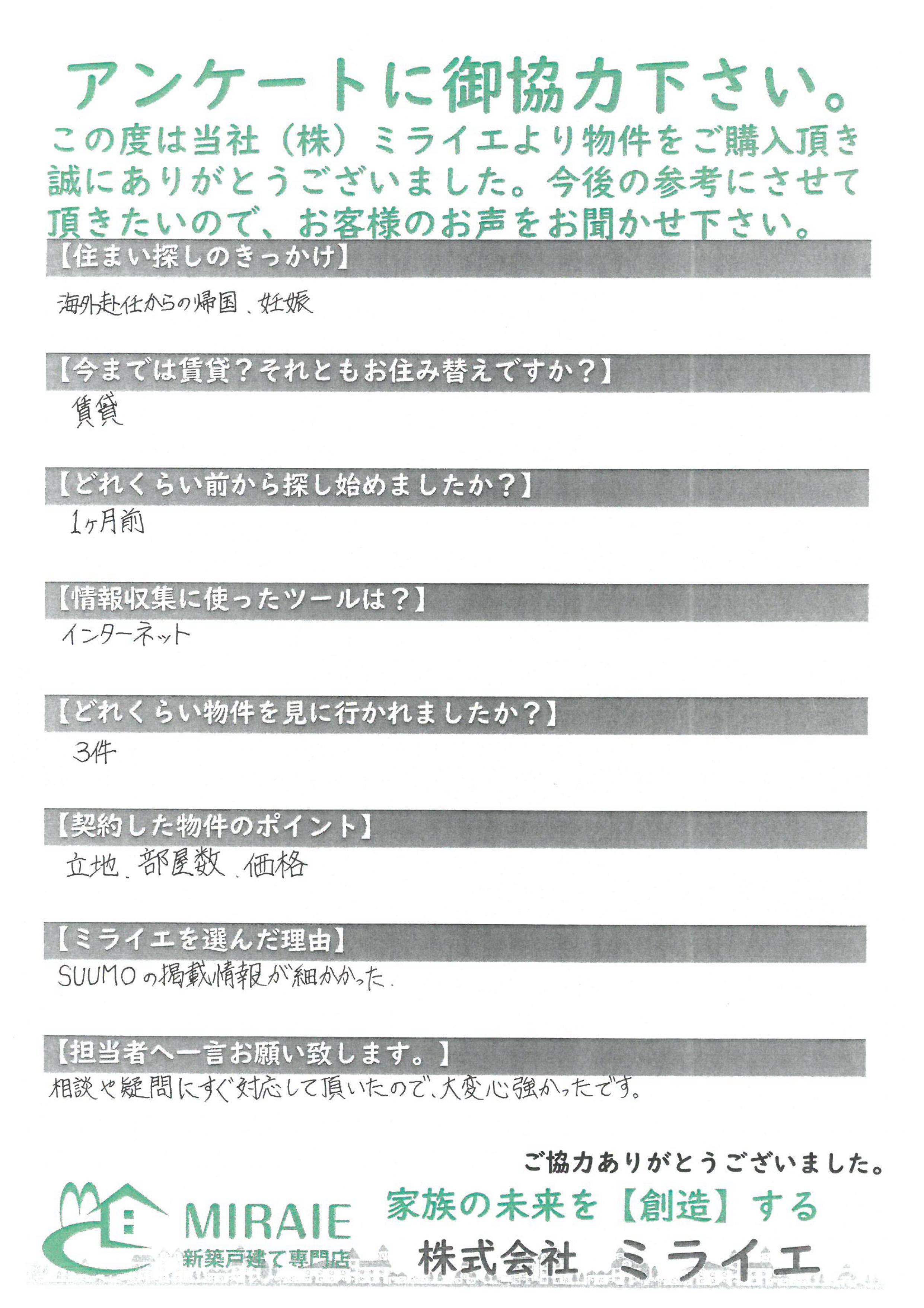 お客様に頂いたアンケート