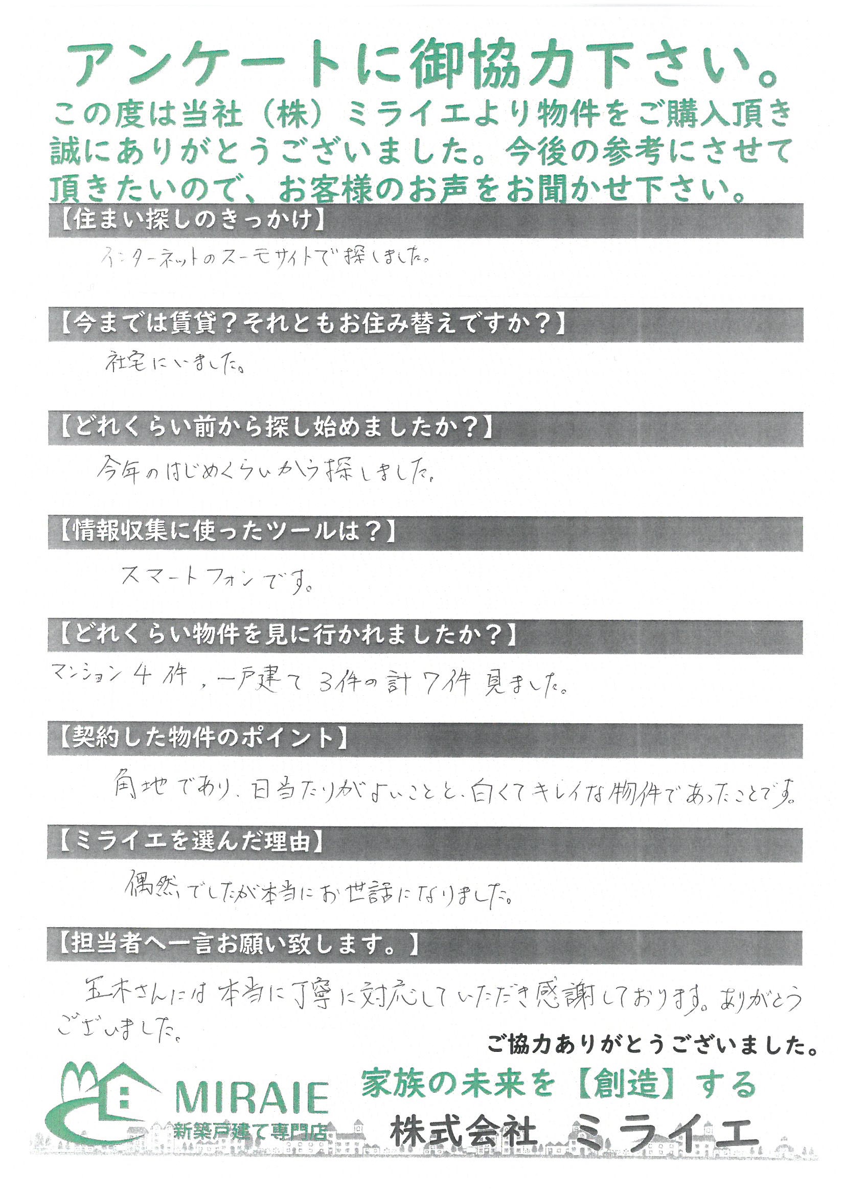 お客様に頂いたアンケート