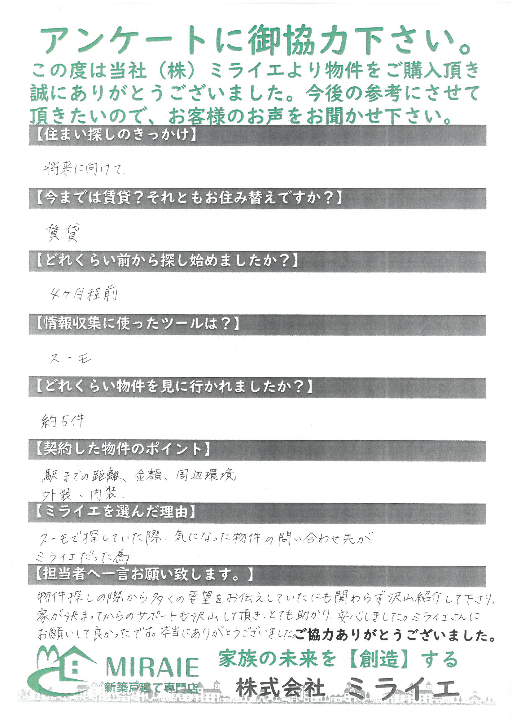 お客様に頂いたアンケート