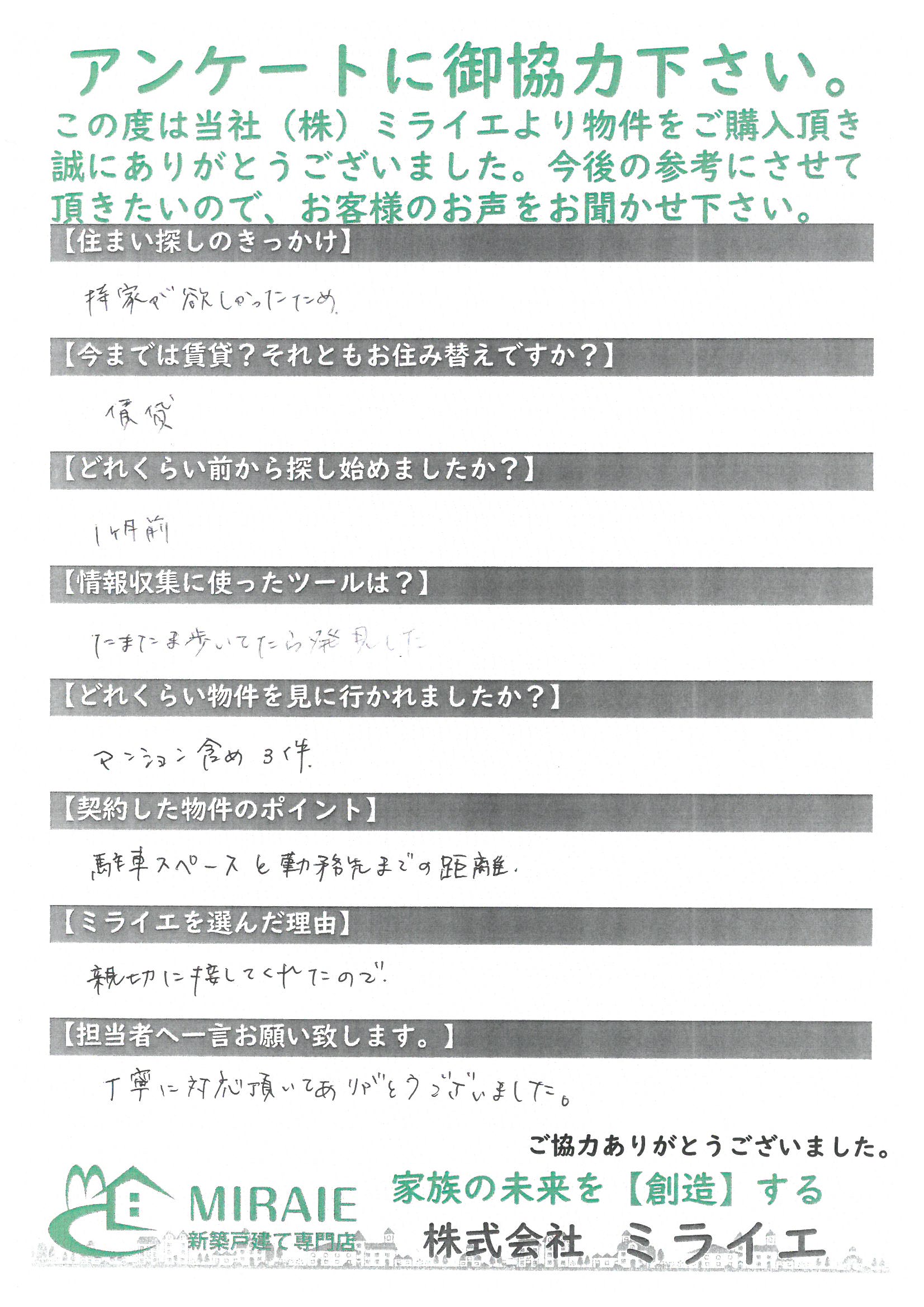 お客様に頂いたアンケート