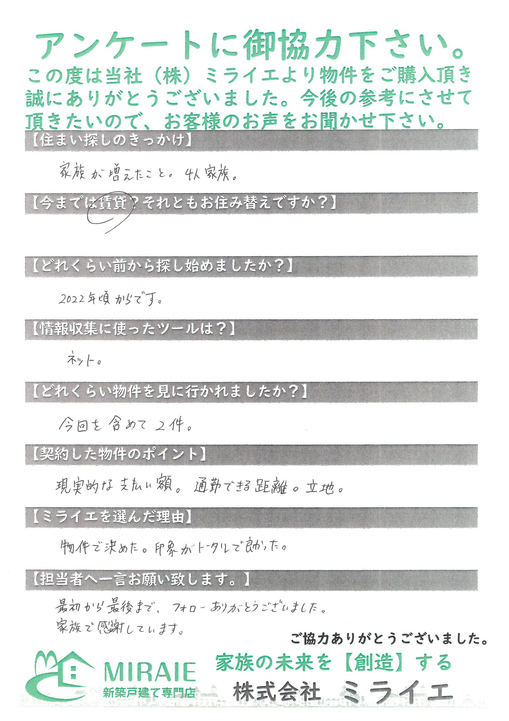 お客様に頂いたアンケート