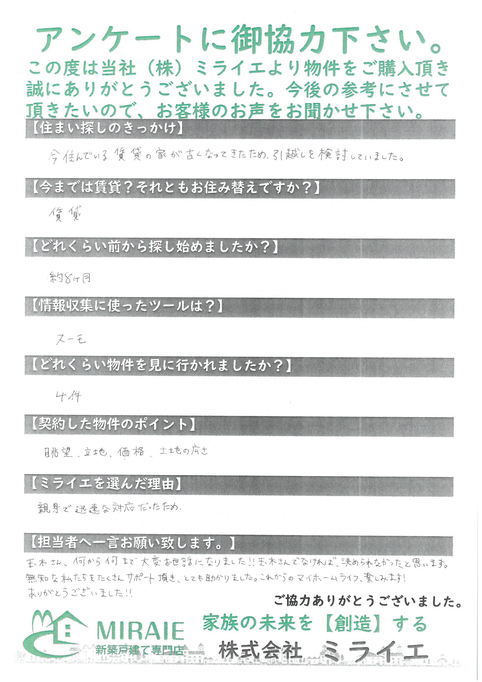 お客様に頂いたアンケート
