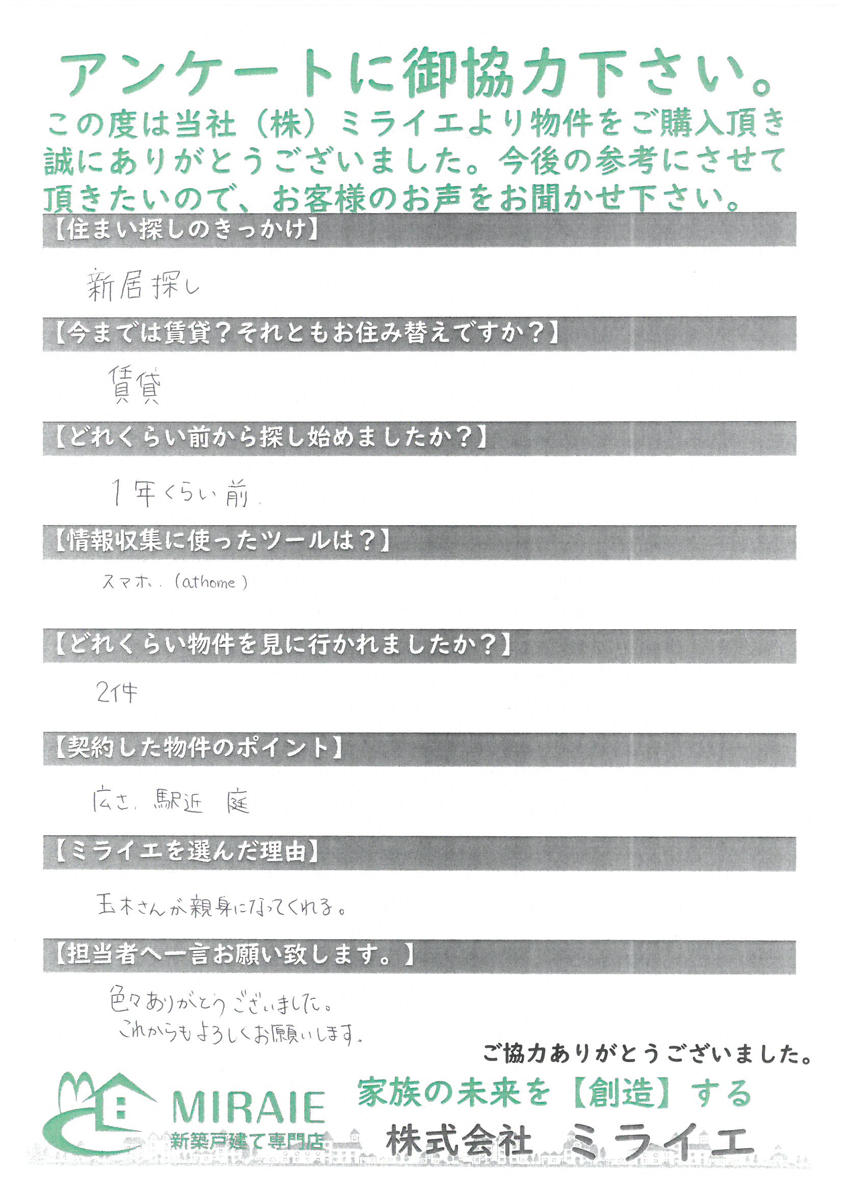 お客様に頂いたアンケート