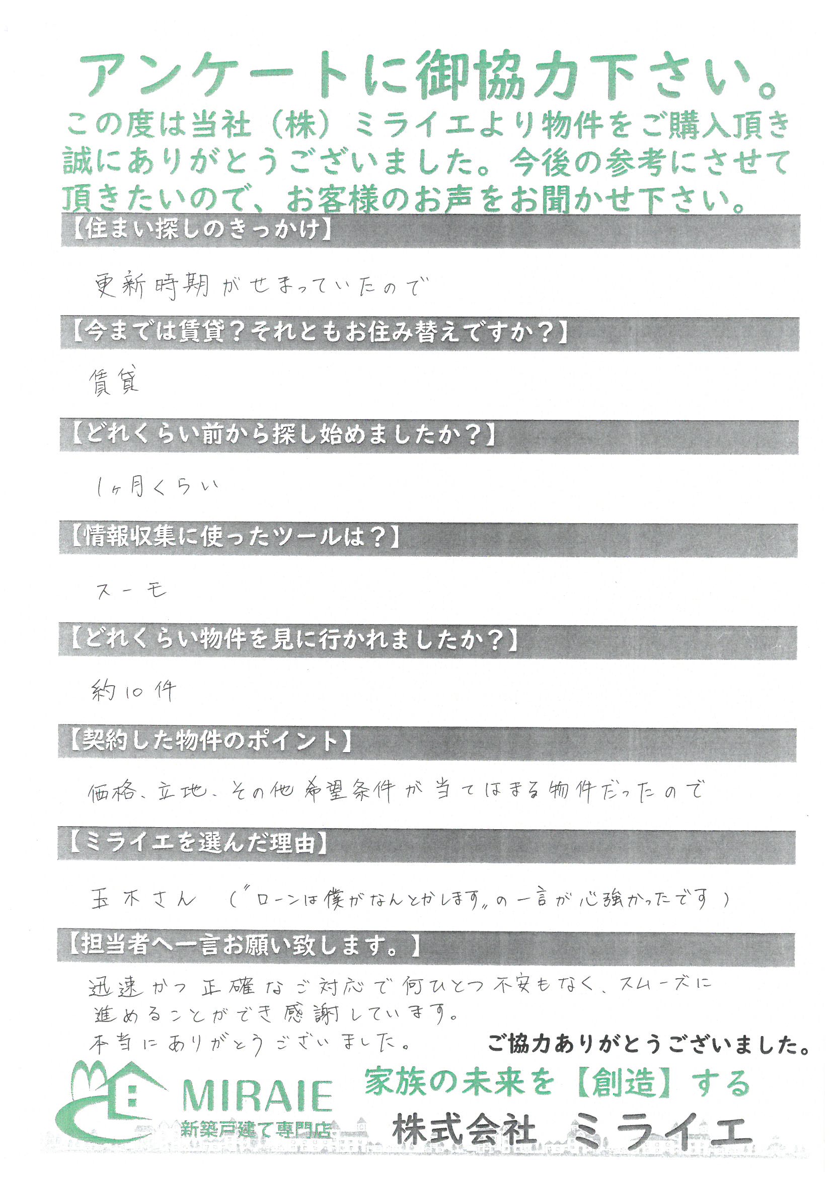 お客様に頂いたアンケート