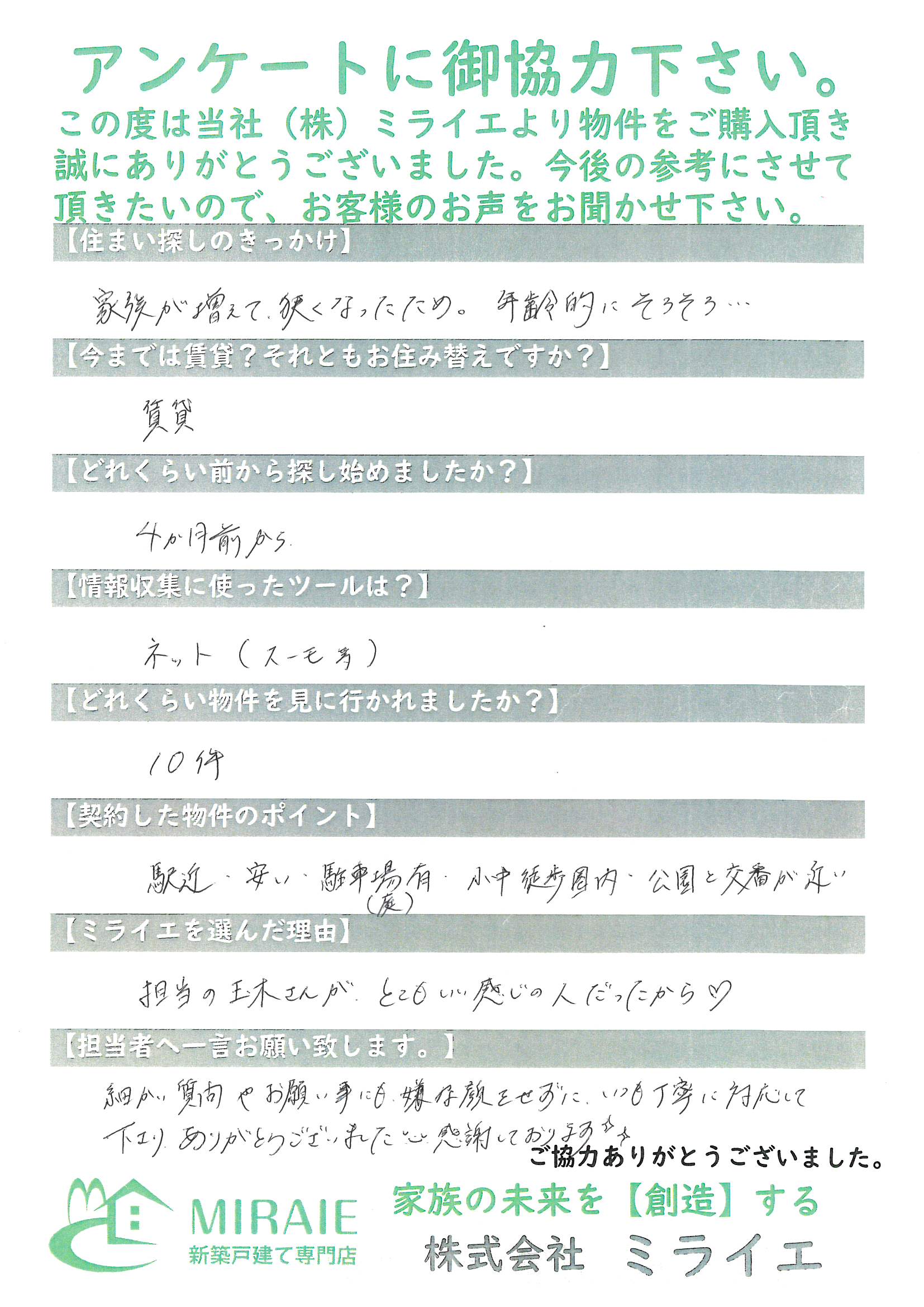 お客様に頂いたアンケート