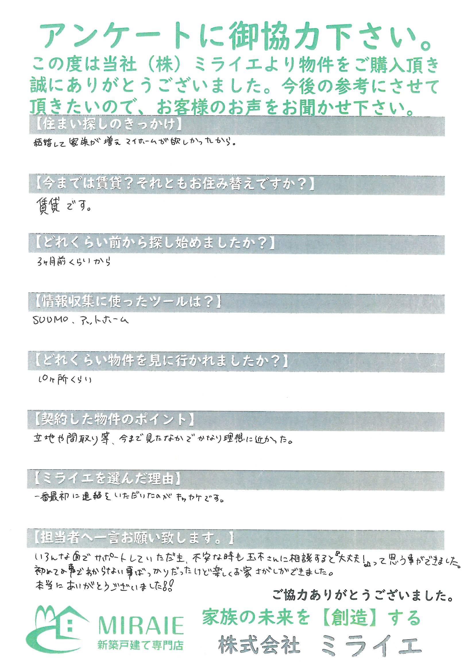 お客様に頂いたアンケート