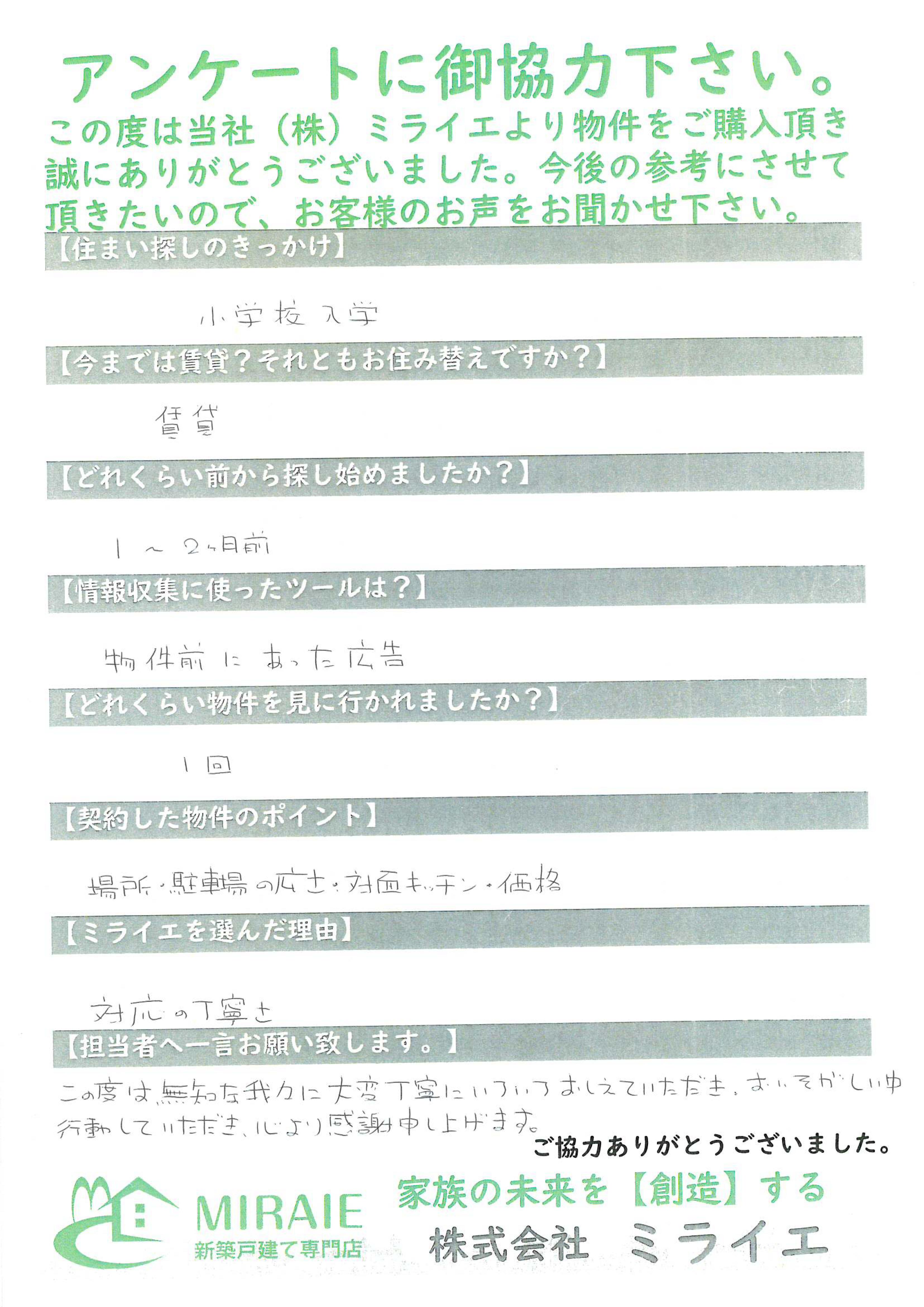 お客様に頂いたアンケート