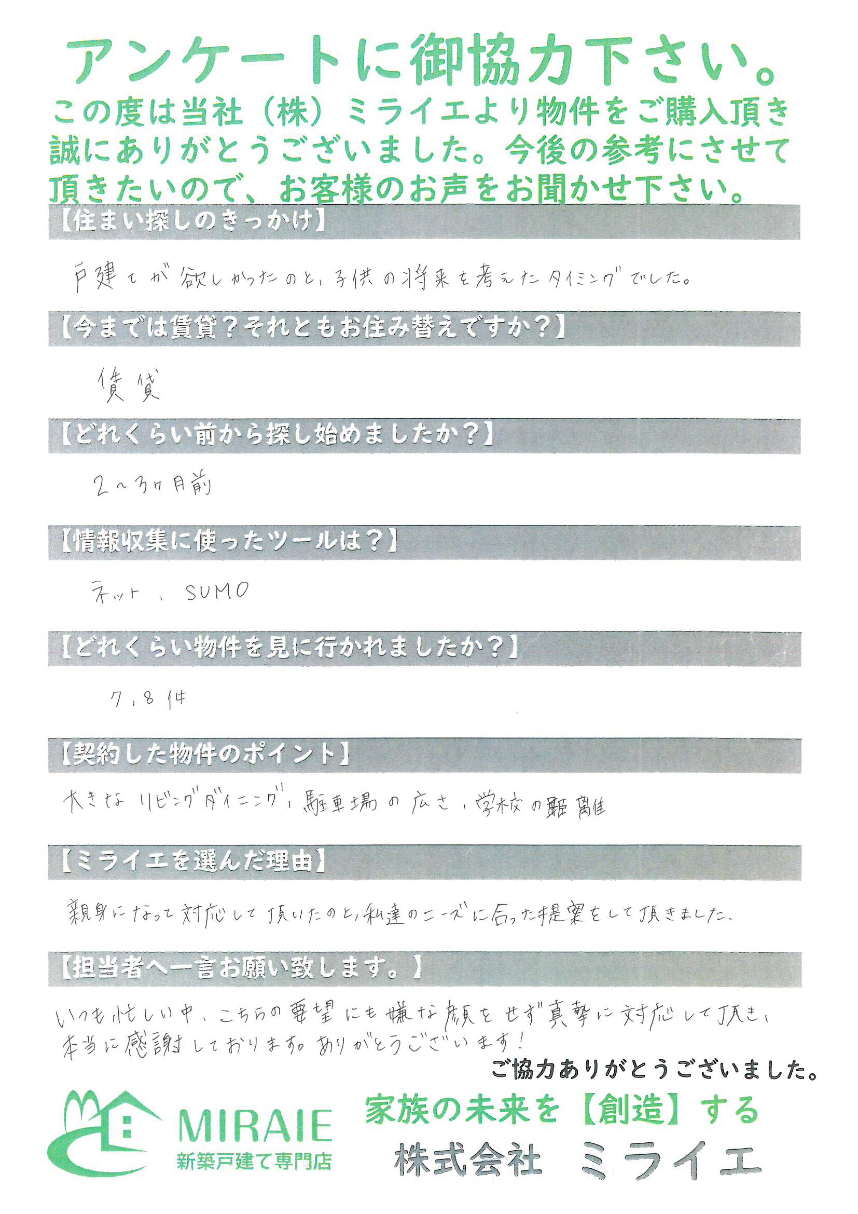 お客様に頂いたアンケート