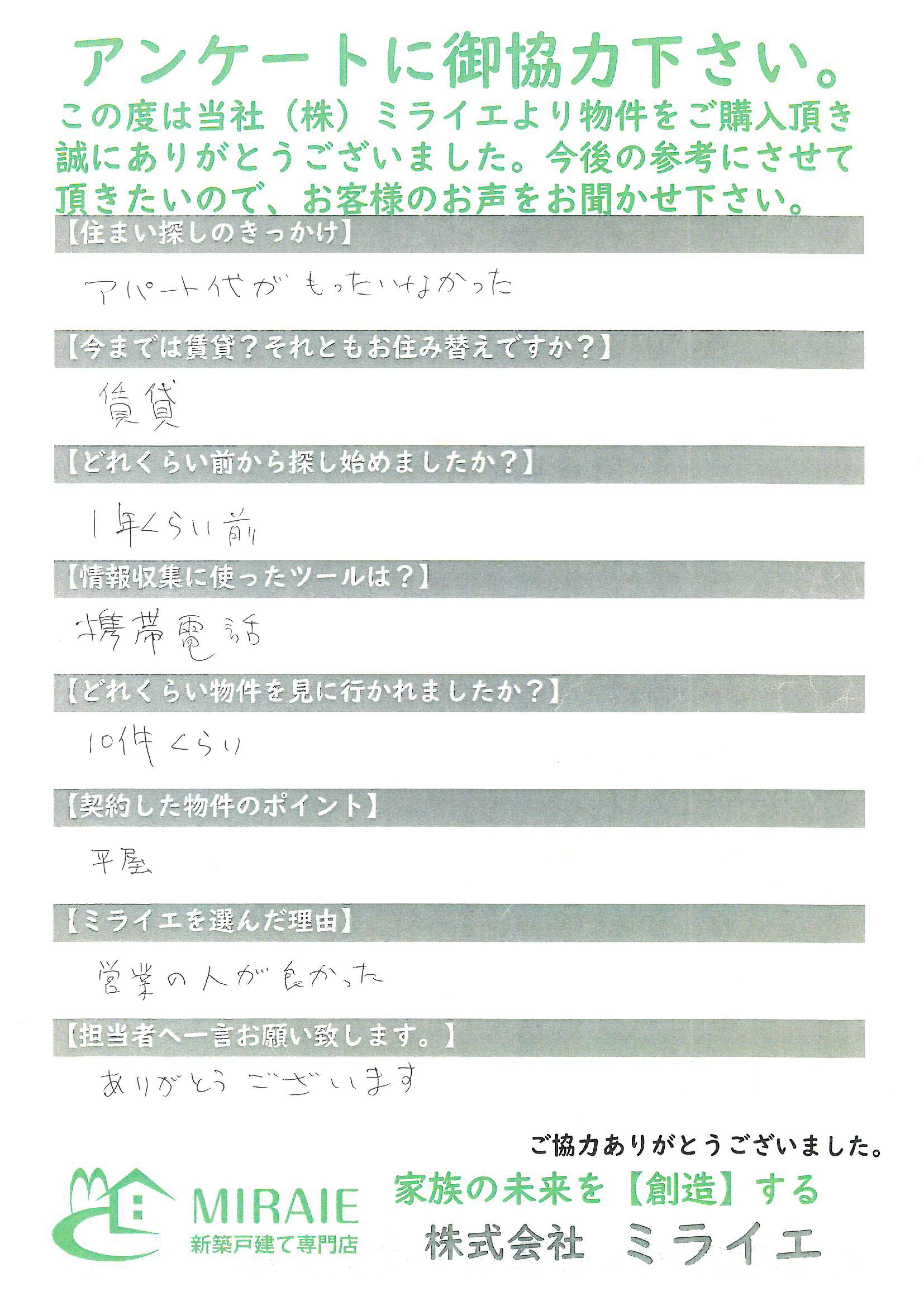 お客様に頂いたアンケート