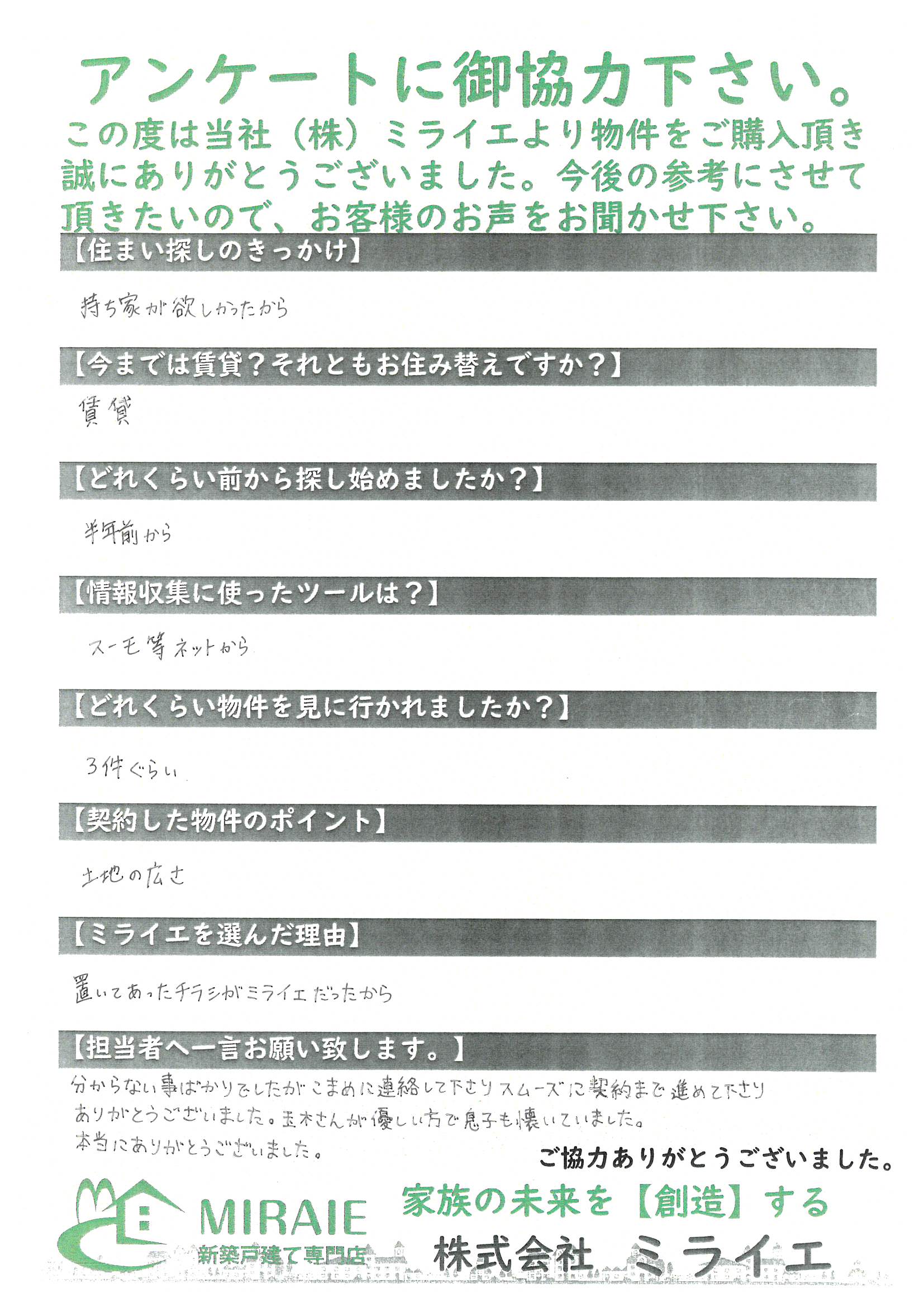 お客様に頂いたアンケート