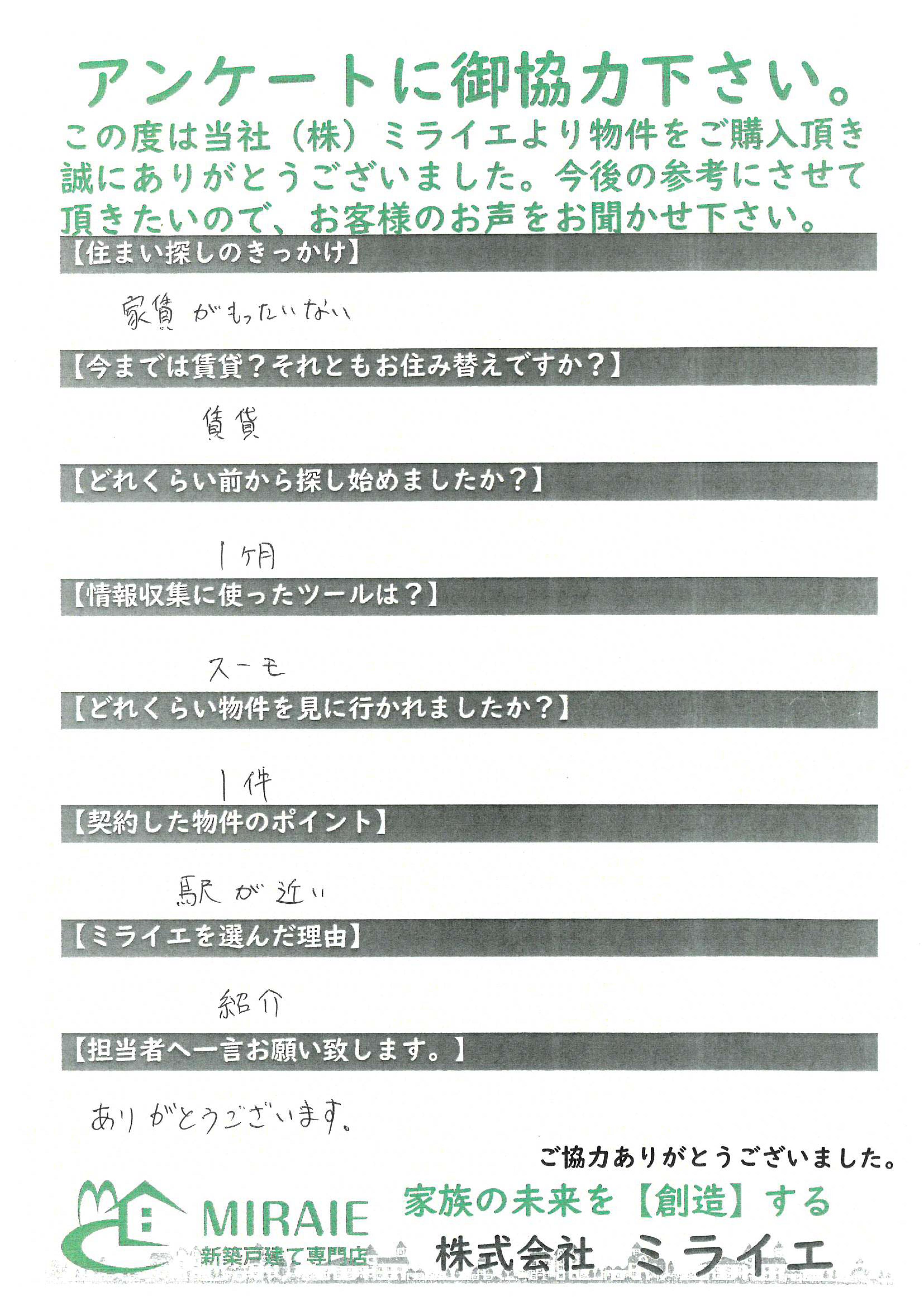お客様に頂いたアンケート